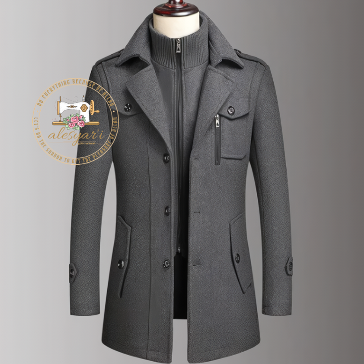 Alesyar'i Shop I Men's Travel Coat with Double Collar, Zipper, and Buttons for a Stylish All-Match Look