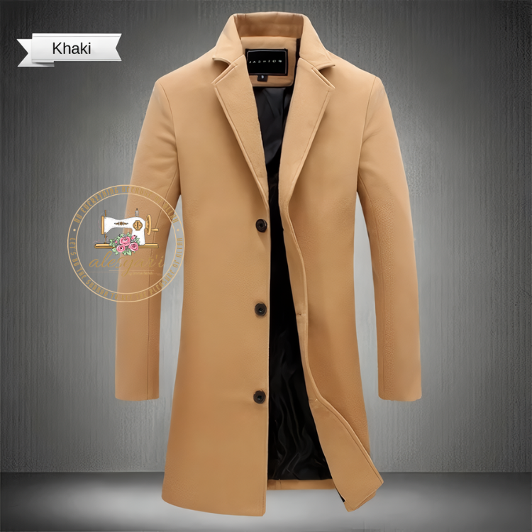 Alesyari Shop I Spring Autumn 2023: New Wool Blend Pure Color Long Cotton Coat - Slim Fit Windbreaker Jacket for Casual Business Fashion in Men's Clothing