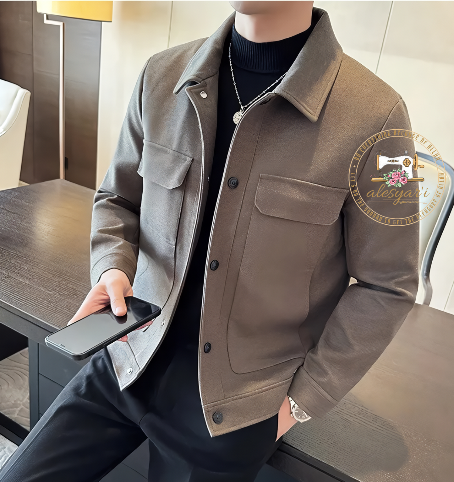 Alesyari Shop I Men's Spring Jackets in High-Quality Wool, Slim Fit with Thickening for Warmth, Stylish Tweed Design for a Casual Fashionable Coat.