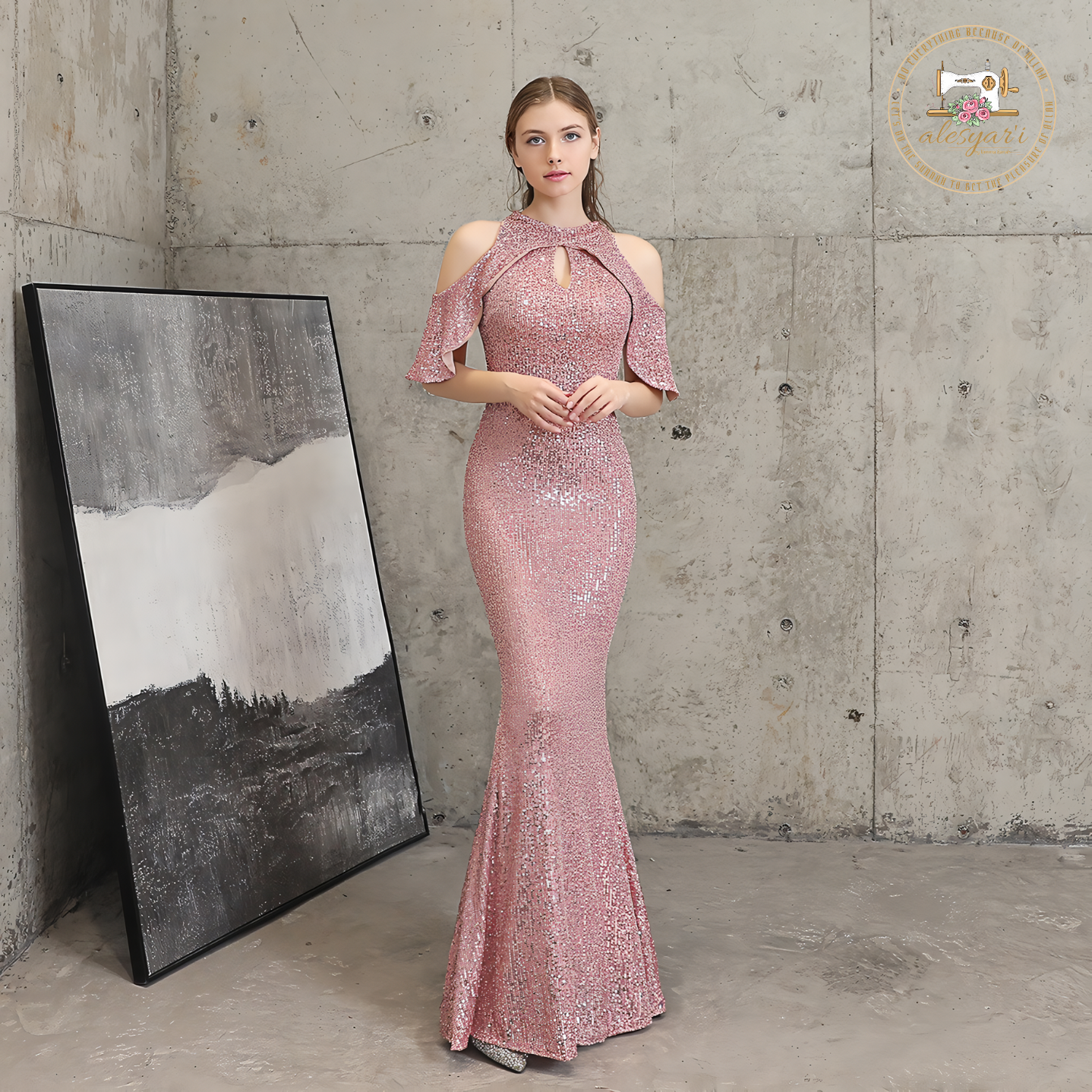 Alesyari Shop I Temperament And Elegant New Banquet Evening Dress Long Short Sleeve Sequined Queen Mermaid Evening Gown