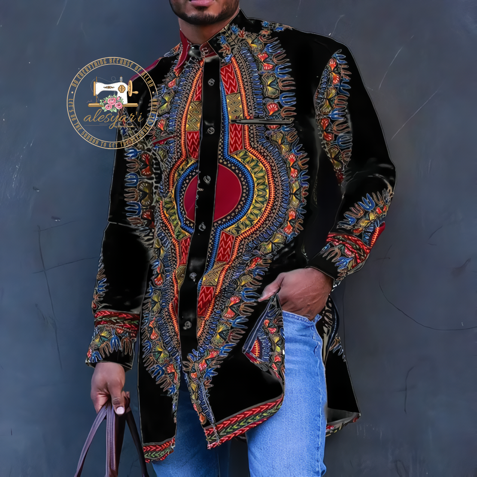 Alesyari Shop I Luxury Designer 2PC Men's Ensemble: Full Pant Set with African Ethnic Traditional Dashiki Outfit