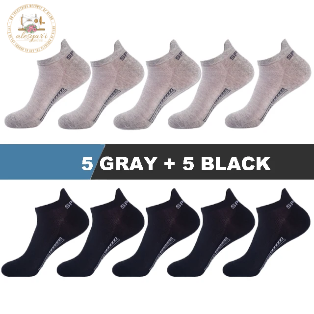 Alesyar'i Shop I 10 Pairs/Lot: High-Quality Men's Ankle Socks - Breathable Cotton, Mesh Design, Casual Athletic Style for a Cool and Comfortable Summer, Thin Cut Short Socks