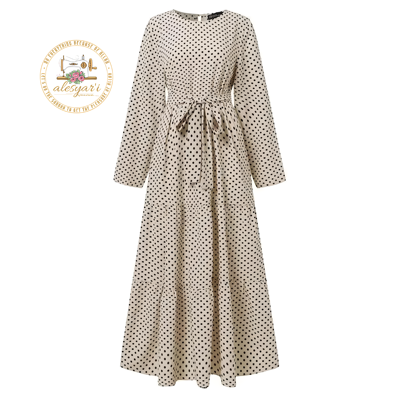 Alesyari Shop I Eid Elegance: Abaya Long Robe with Dots Dress and Kaftan - Perfect Evening Attire for Muslim Women during Ramadan in Arab-Islamic Fashion