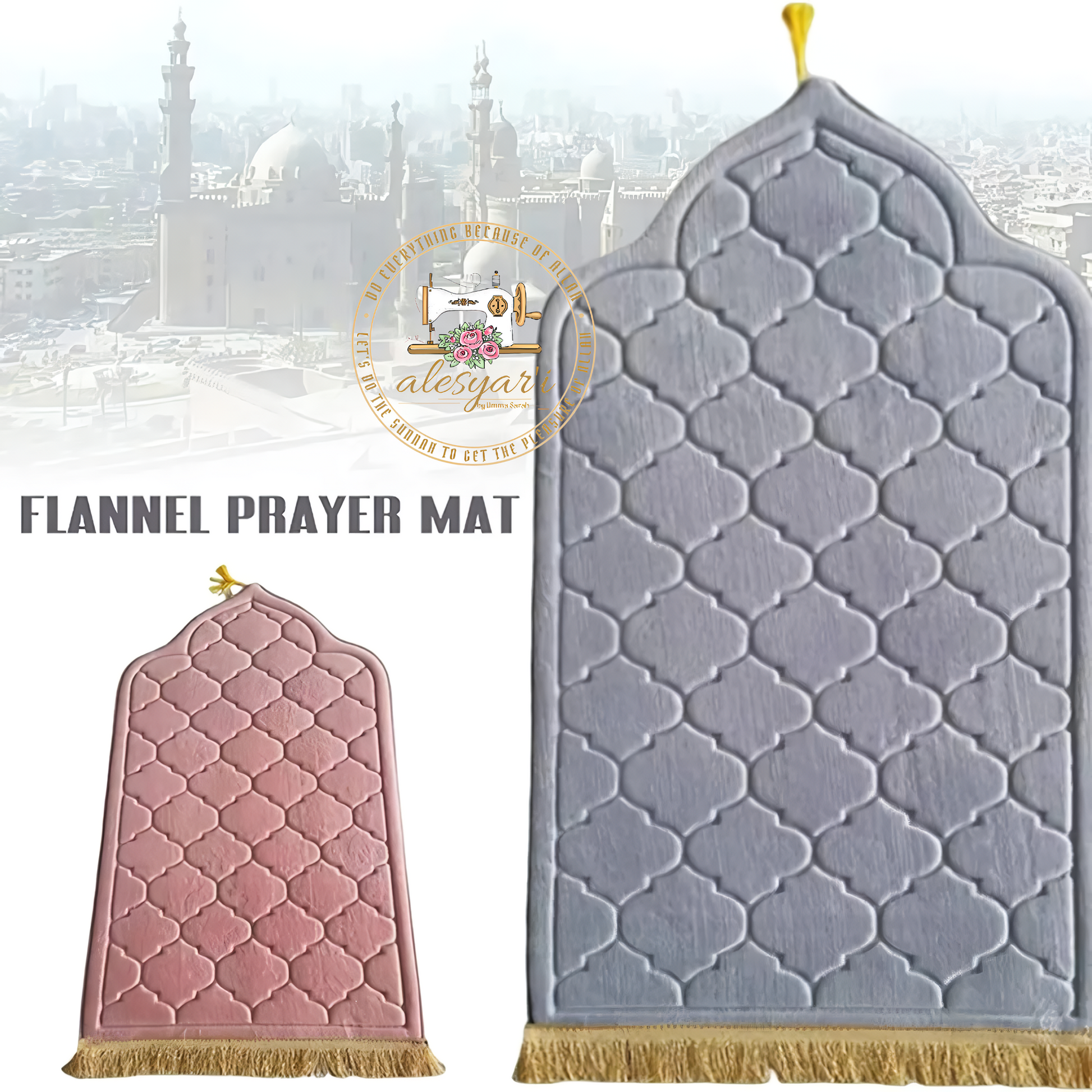 Alesyari Shop I Embossed Flannel Prayer Mat: Soft, Non-Slip, and Portable Worship Blanket for Ramadan Gift