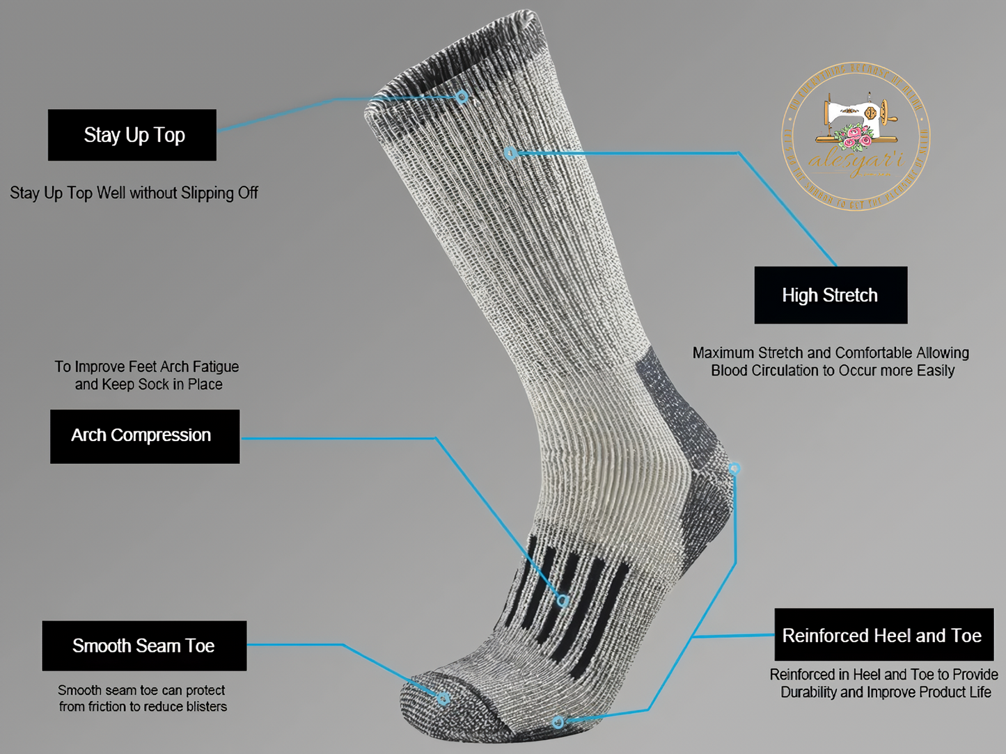 Alesyari Shop IPremium Merino Wool Hiking Socks: Cozy Warmth, Thick Cushioning, and Moisture-Wicking Performance for Men and Women in Euro Sizes