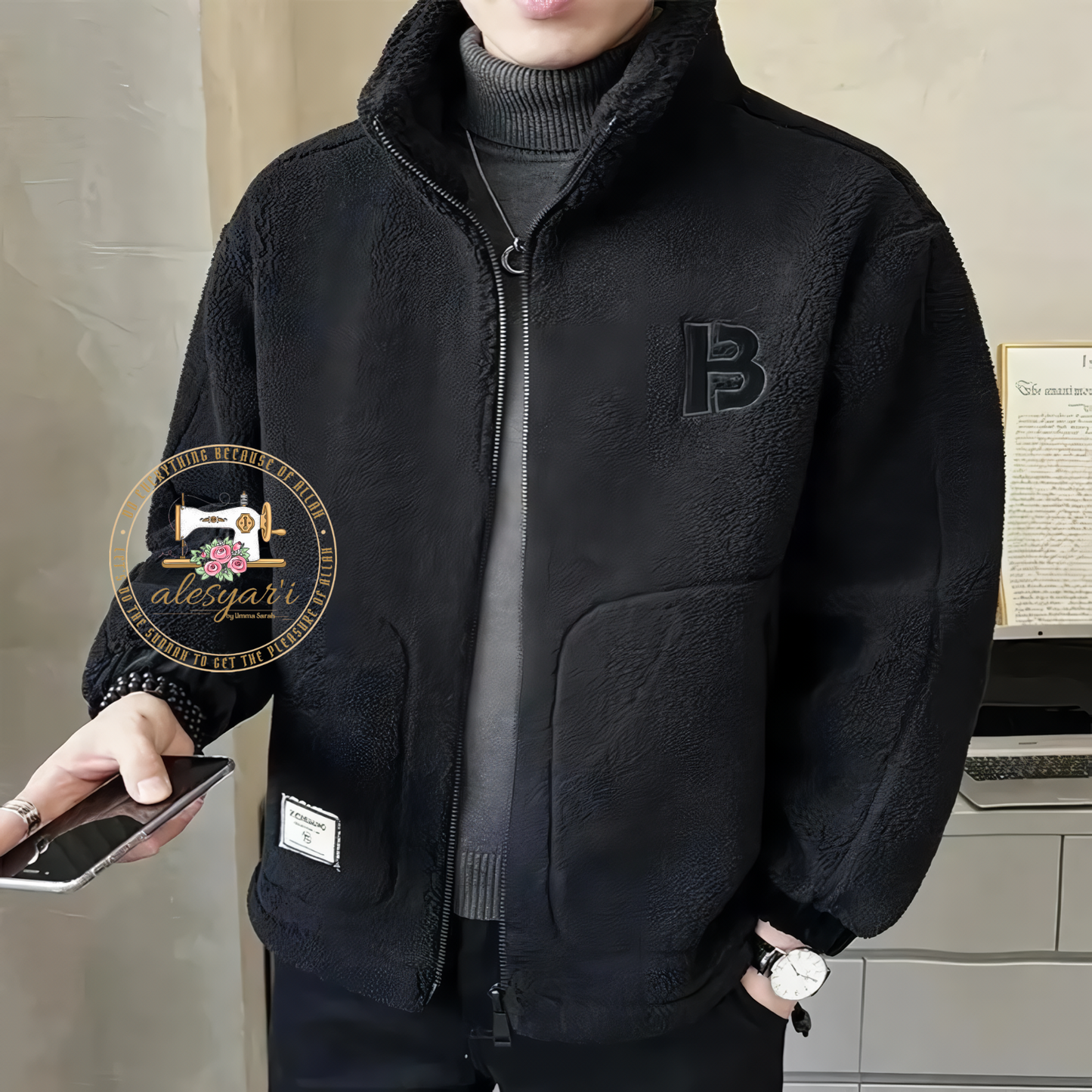 Alesyari Shop I Luxurious Streetwear Style: Men's Winter Polar Fleece Jacket - Solid Color, Loose Fit, and Warm Comfort