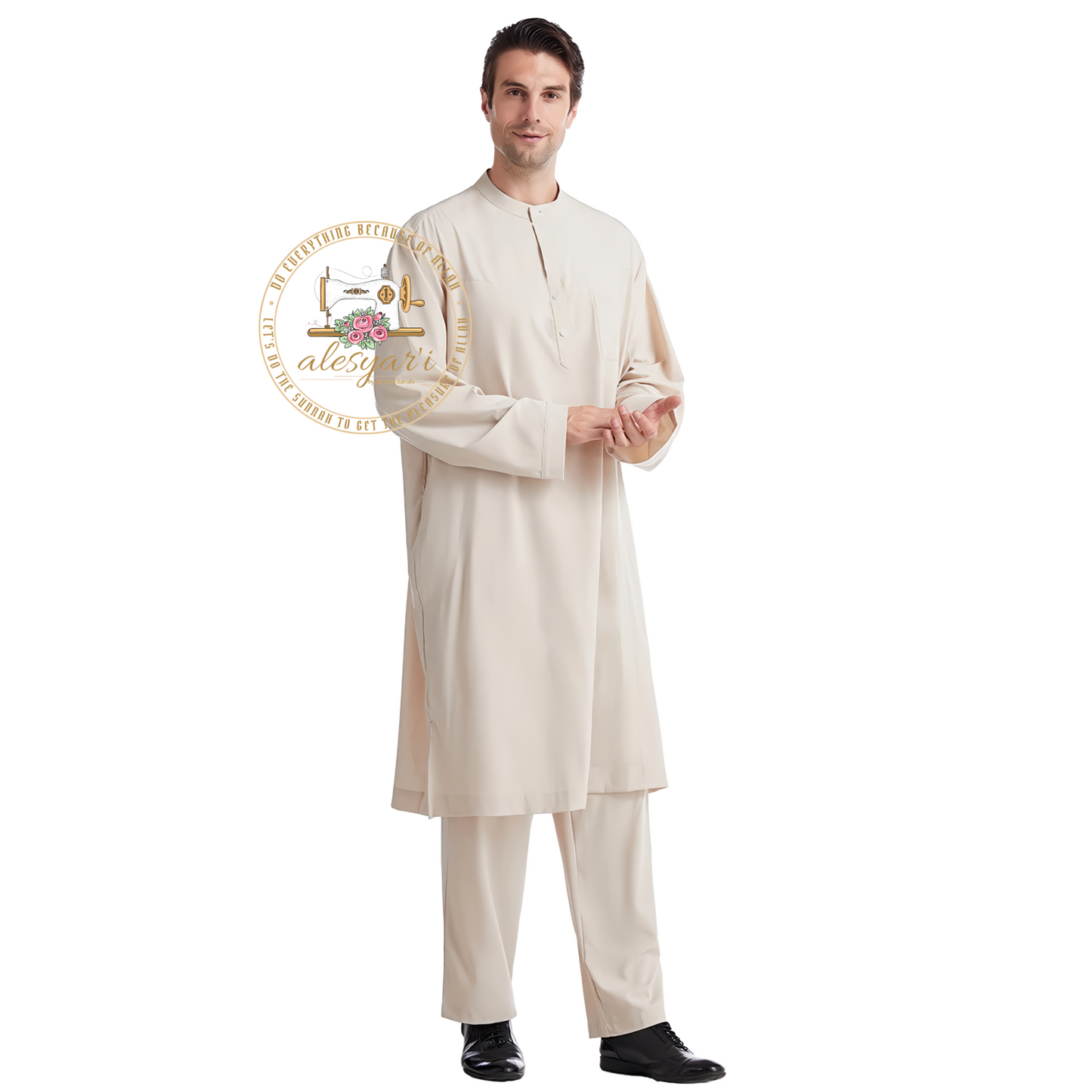 Saudi Jubba Thobe Thoub Set: 2-Piece Kaftan Suit with Long Pants – Traditional Arabic Islamic Muslim Robe for Men's Clothing in Dubai Style