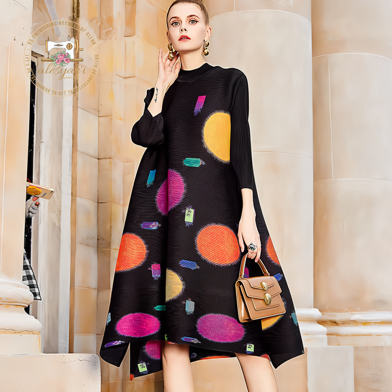 Alesyar'i Shop I European Elegance: Wave Point Printed Dress for Spring and Autumn 2024