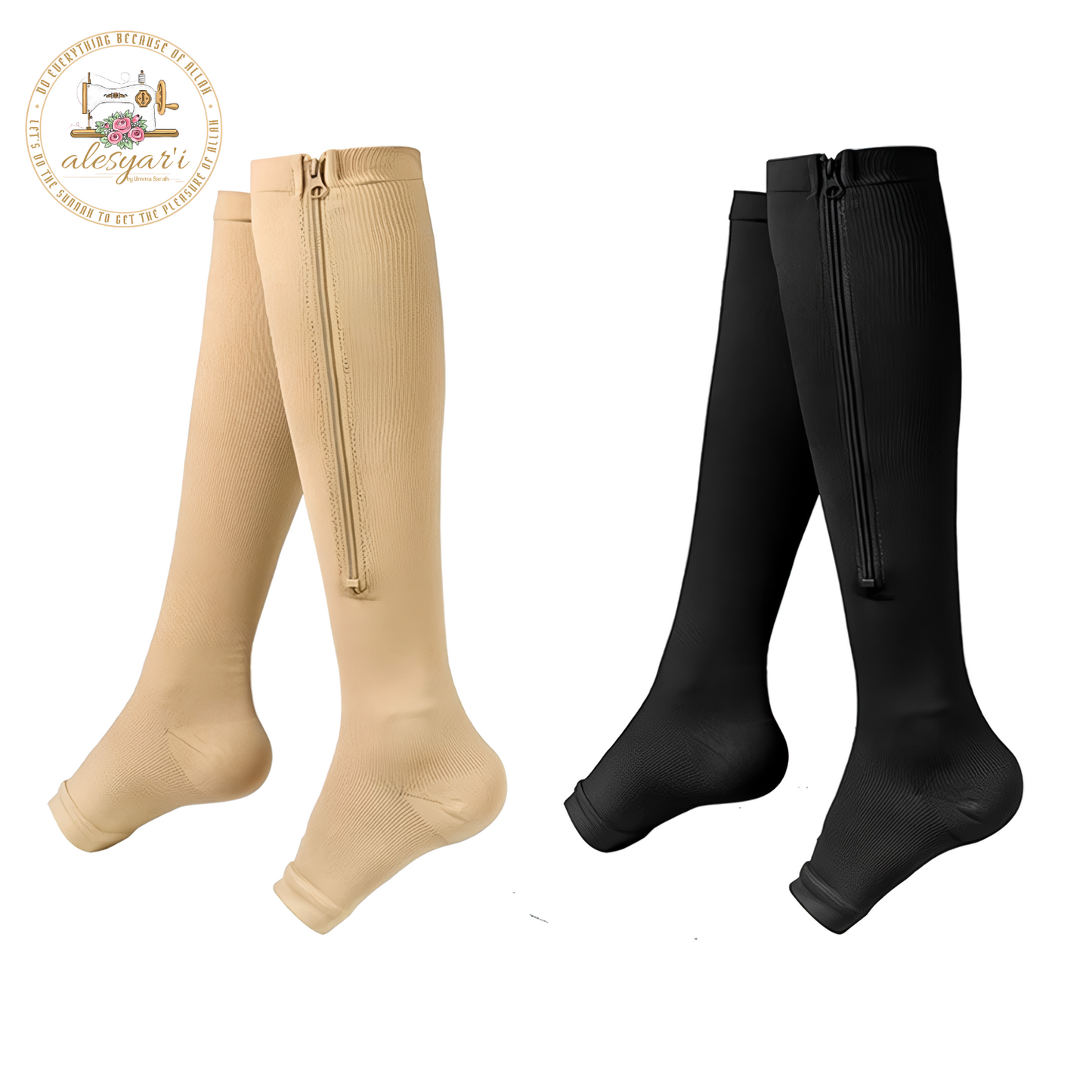 Alesyar'i Shop I Zipper Compression Socks: Calf Knee High Stocking for Medical Nursing, Walking, Running, Hiking, and Sports