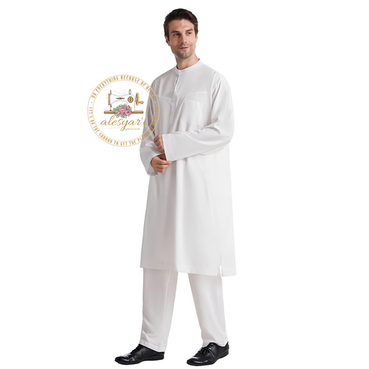 Saudi Jubba Thobe Thoub Set: 2-Piece Kaftan Suit with Long Pants – Traditional Arabic Islamic Muslim Robe for Men's Clothing in Dubai Style