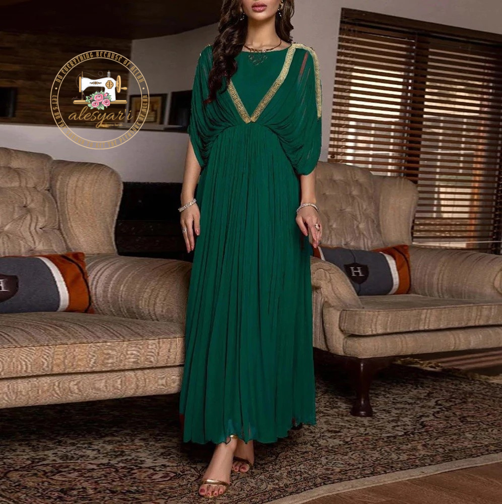 Alesyari Shop I Stylish Plus-Size Party Dresses: Elevate Your Look with Chiffon Kaftan Maxi Dresses and Muslim Abaya Outfits for Women