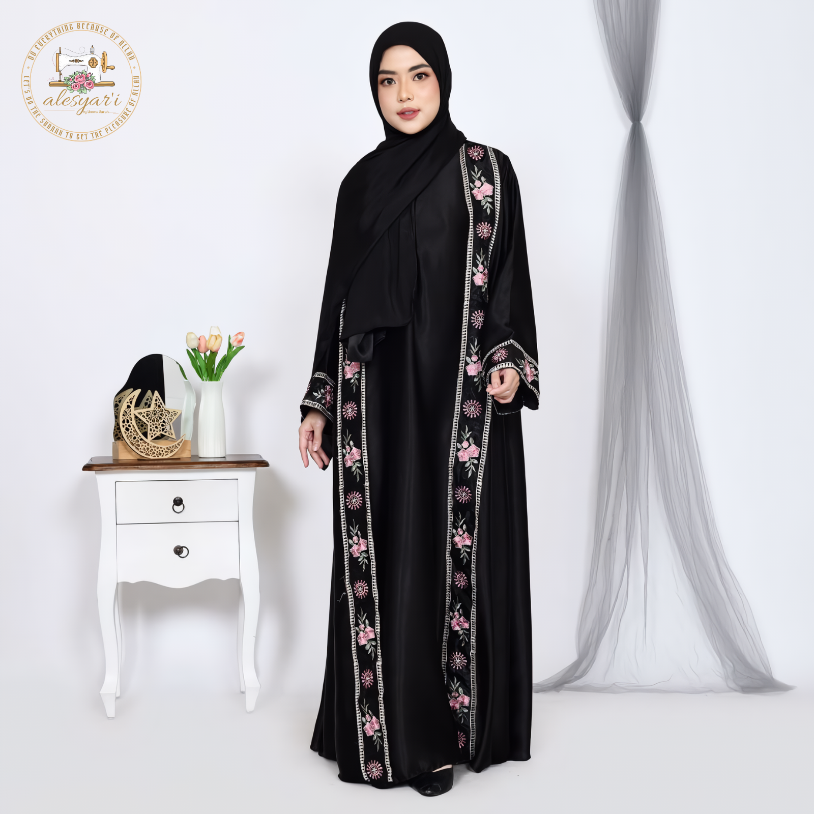 Alesyari Shop I Silk Abaya Dubai Luxury Beaded Kimono Muslim Pink Abayas for Women Turkey Moroccan Kaftan Wedding Party Dress Islamic Clothing