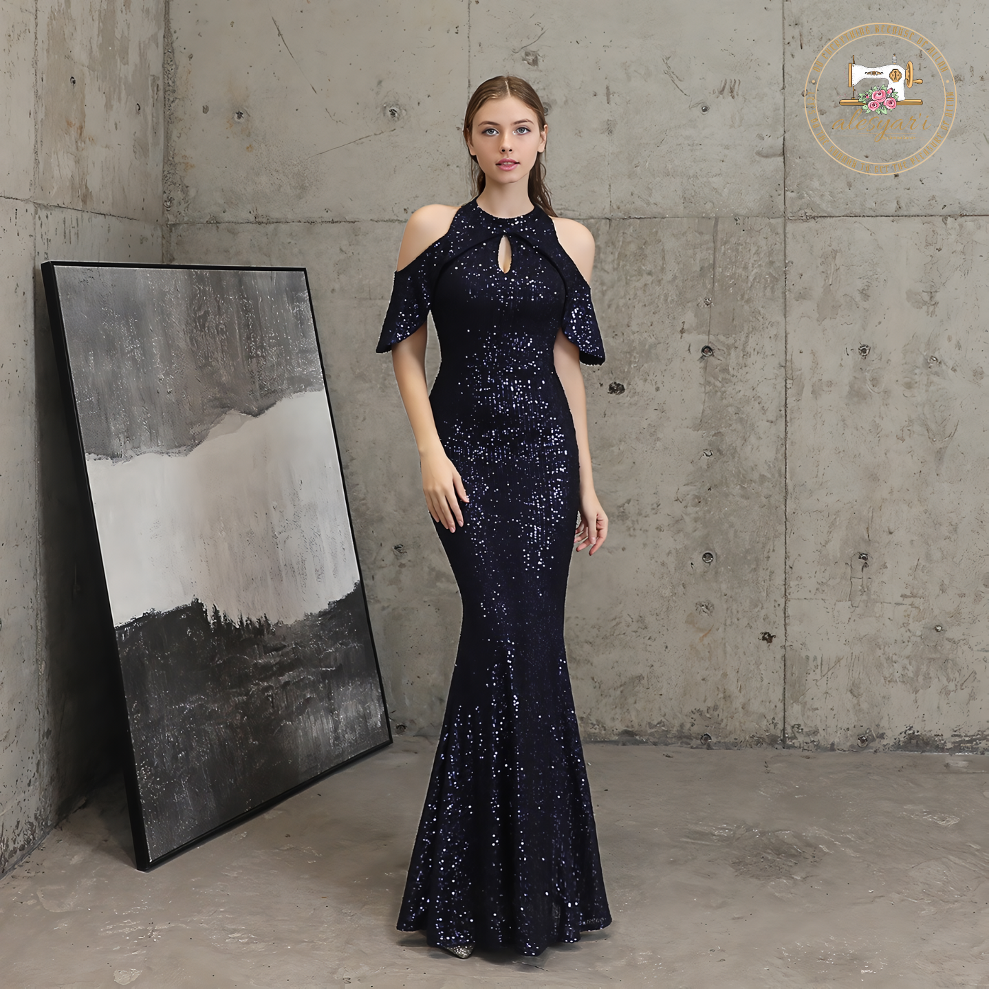 Alesyari Shop I Temperament And Elegant New Banquet Evening Dress Long Short Sleeve Sequined Queen Mermaid Evening Gown