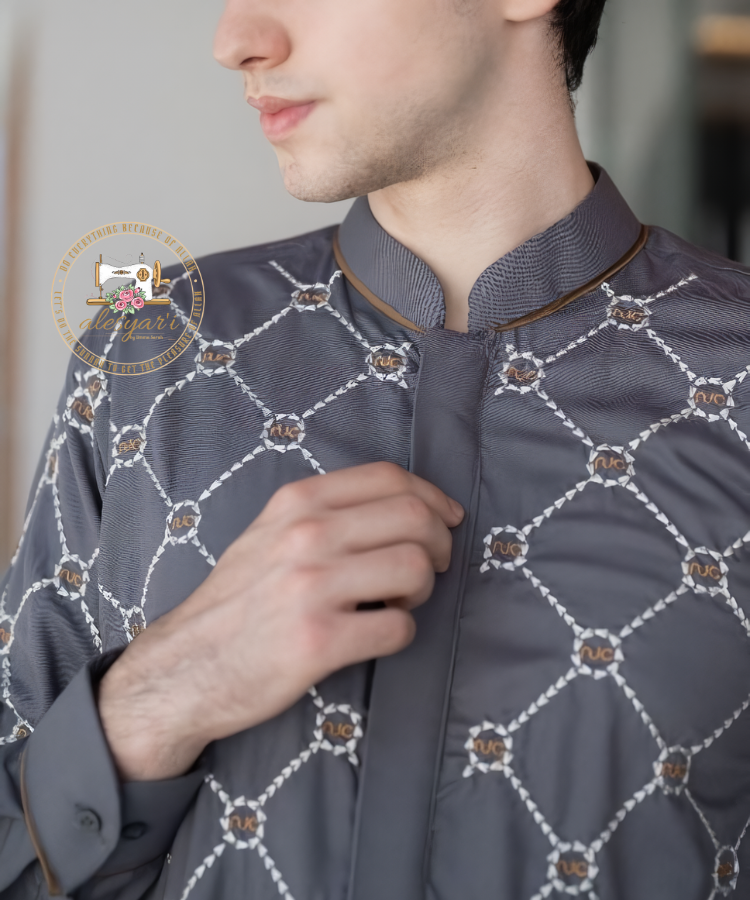 Alesyari Shop I Men's Embroidered Jubba Thobe Kaftan: Traditional Elegance