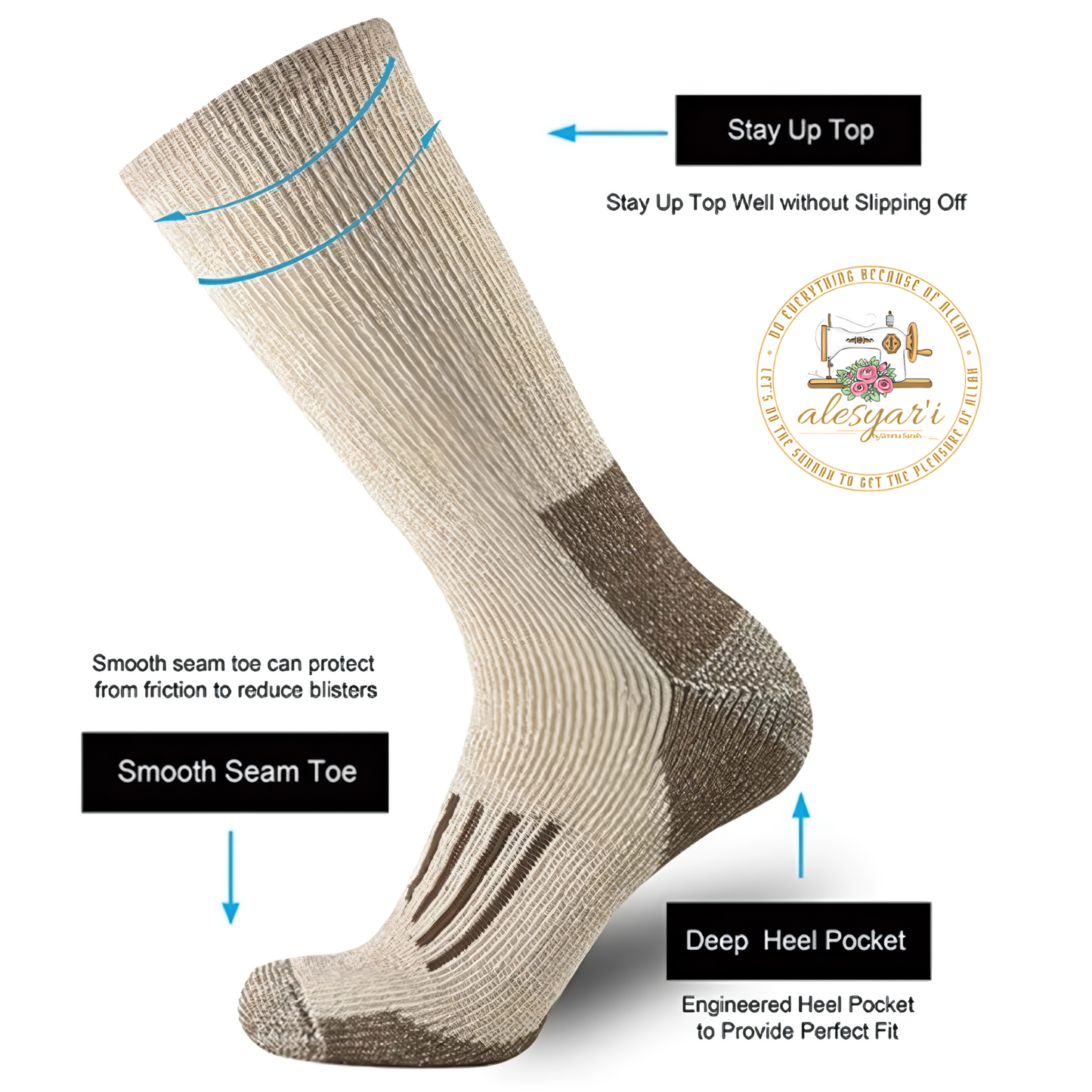 Alesyari Shop IPremium Merino Wool Hiking Socks: Cozy Warmth, Thick Cushioning, and Moisture-Wicking Performance for Men and Women in Euro Sizes