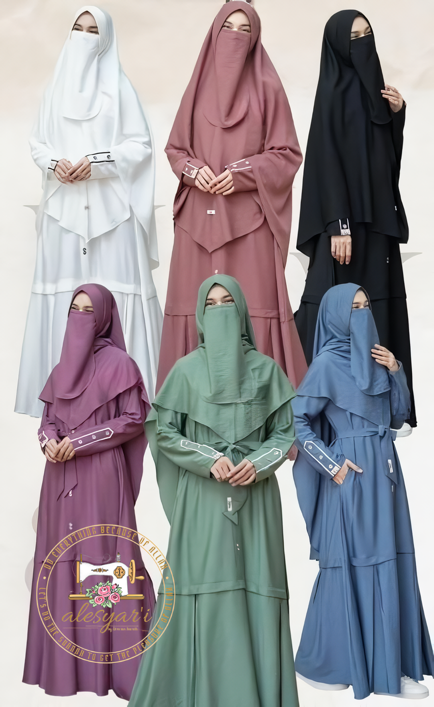 Alesyari Shop I Eid Muslim Women's 2-Piece Set: Long Abaya Dress with Khimar, Prayer Hijab, and Ramadan Kaftan Jumbo Veil Set