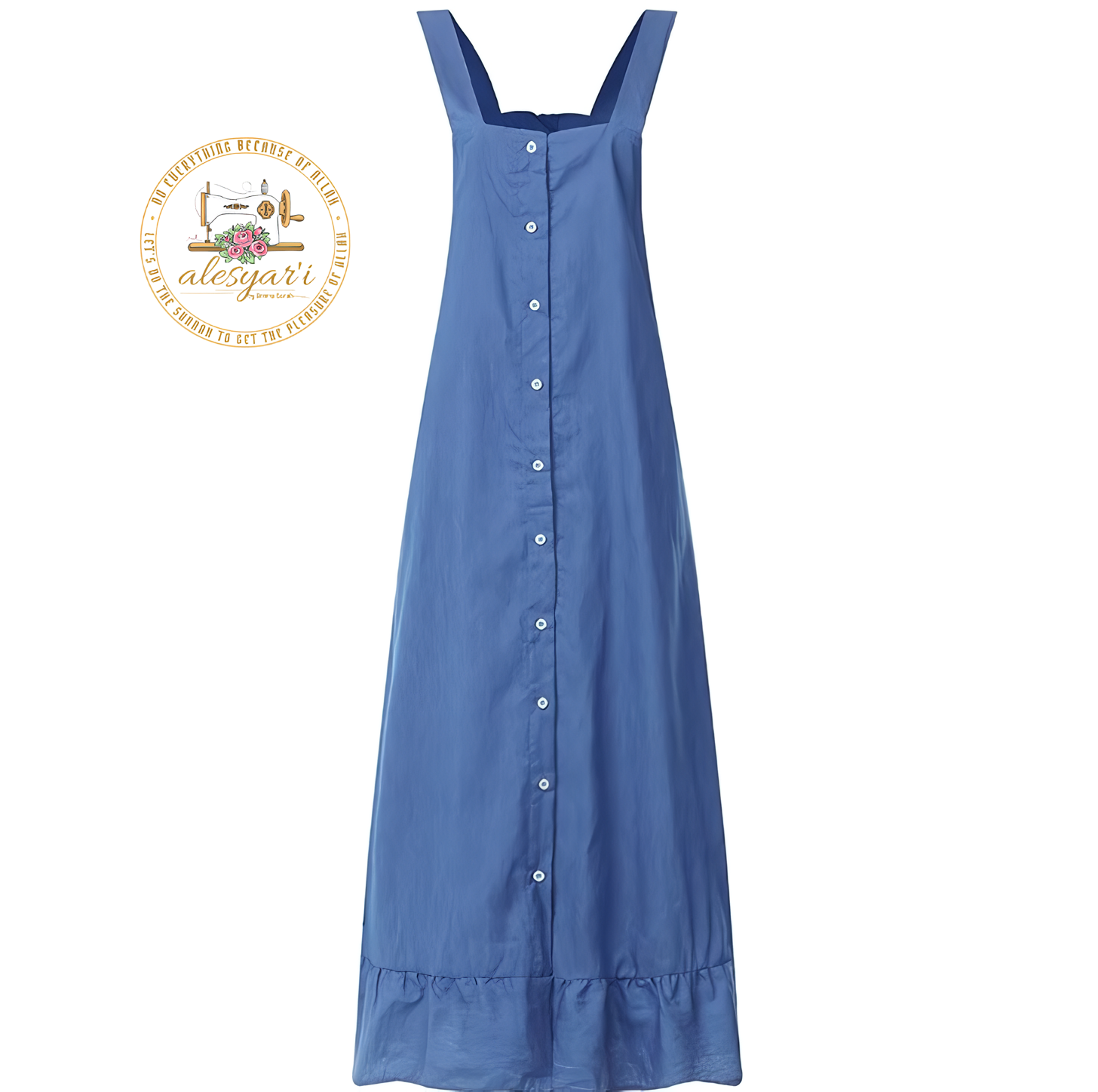 Alesyari Shop I Women's Vintage Denim Blue Maxi Sundress: A Casual, Ruffled Summer Dress with Solid Design – Robe Femme Chic