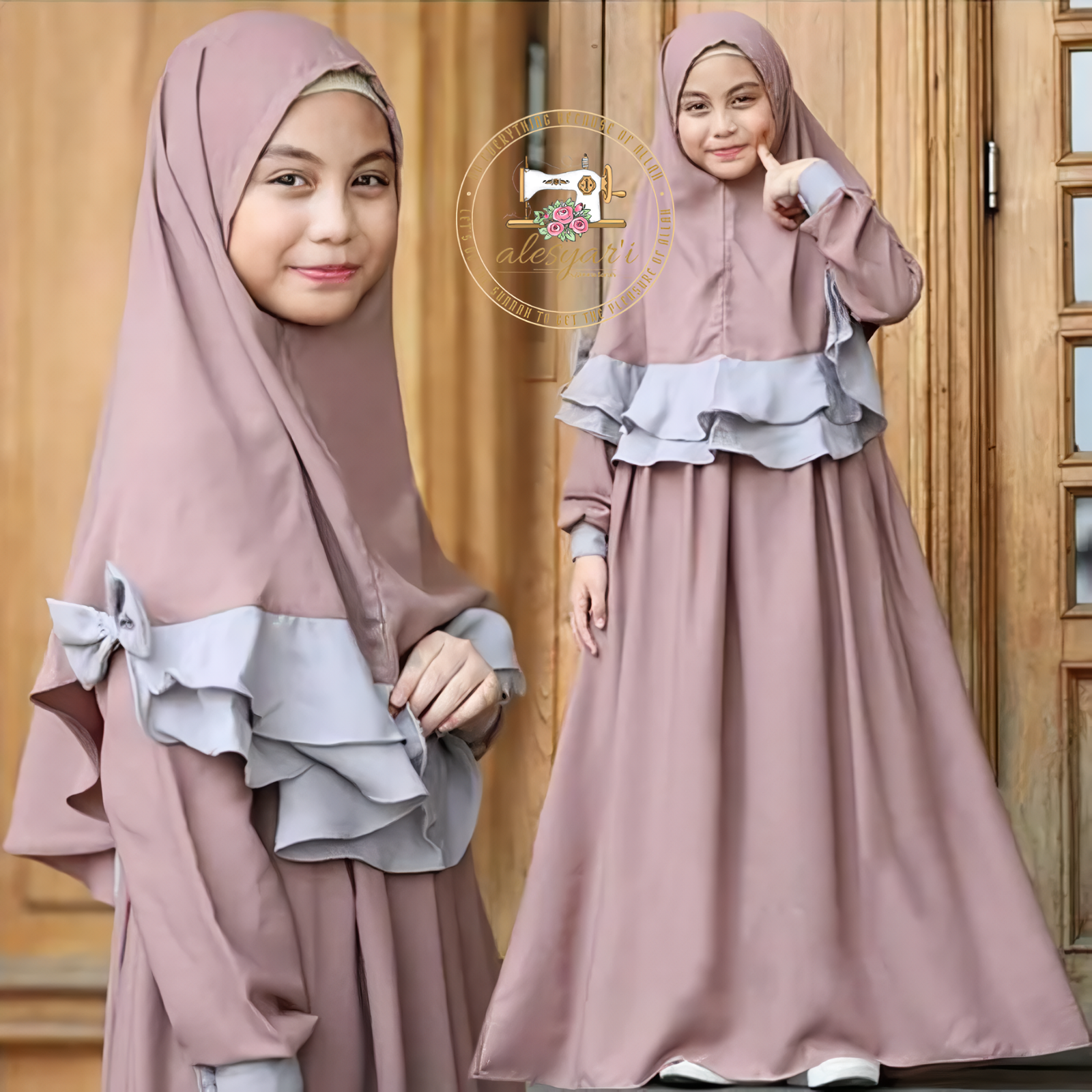 Alesyari Shop I Stylish 2-Piece Ramadan Sets for Young Muslim Girls Hijab Abaya Ensemble with Long Robe, Perfect Islamic Attire for Children