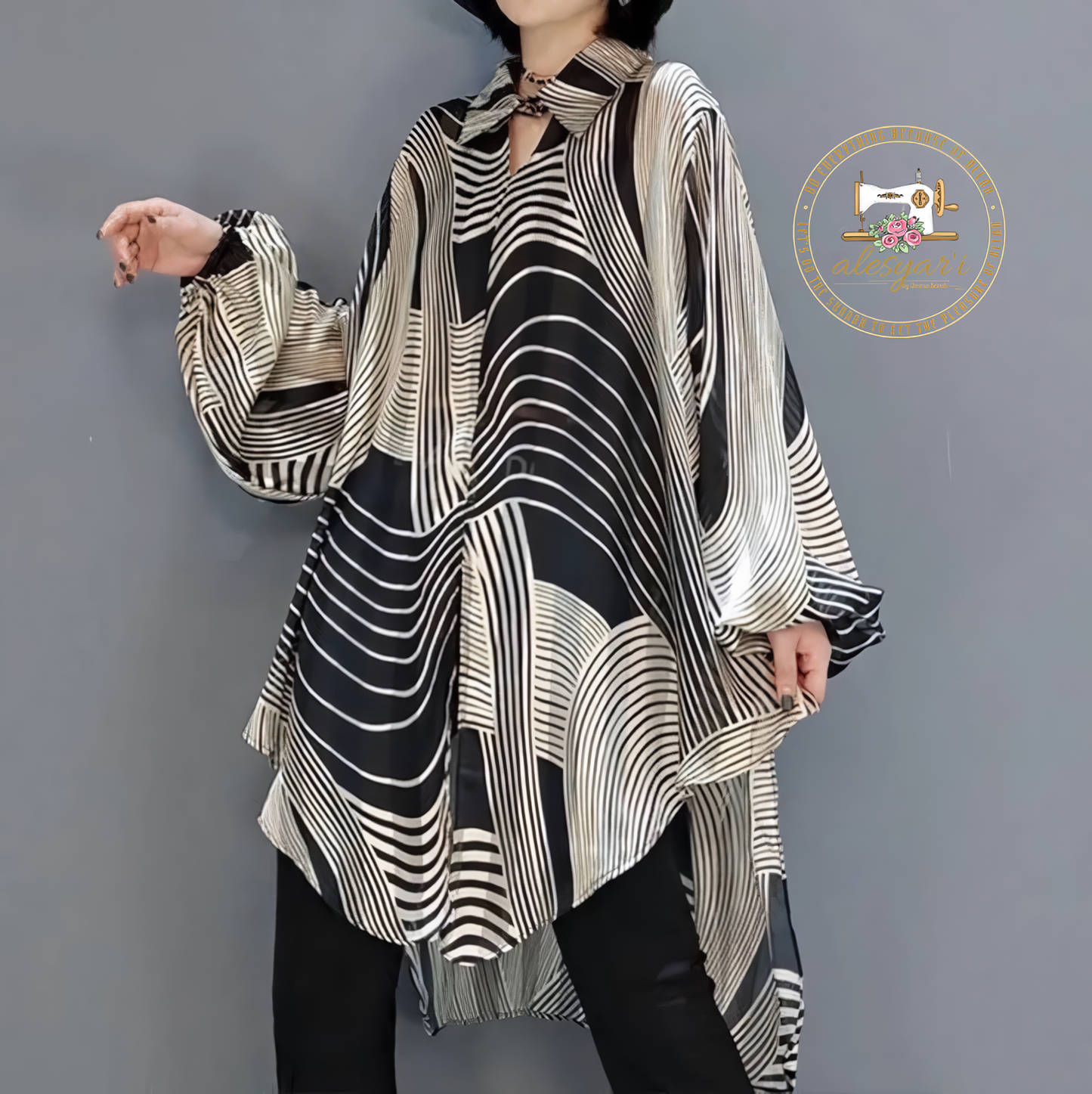 Alesyari Shop I Chic Summer Vibes: Women's Oversized Chiffon Striped Blouse – Effortlessly Stylish for Holidays and Casual Sun-soaked Days