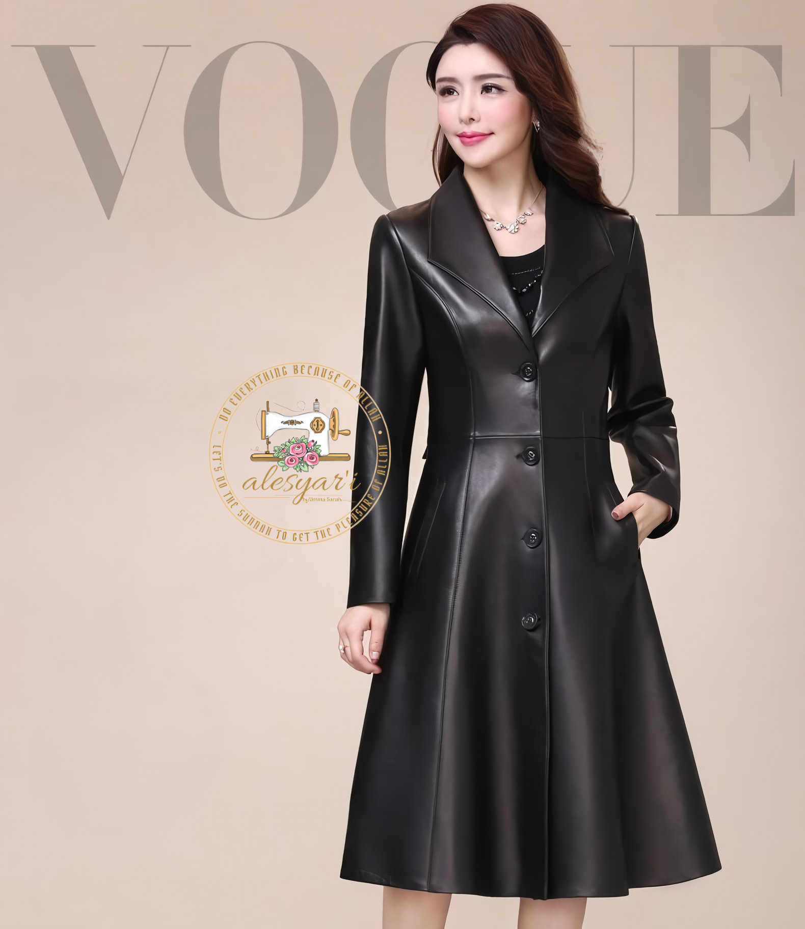 Alesyari Shop I Elegance Unveiled: Embrace Spring and Autumn in Our Long Black Soft Faux Leather Coat – A Stunning Jacket for Women