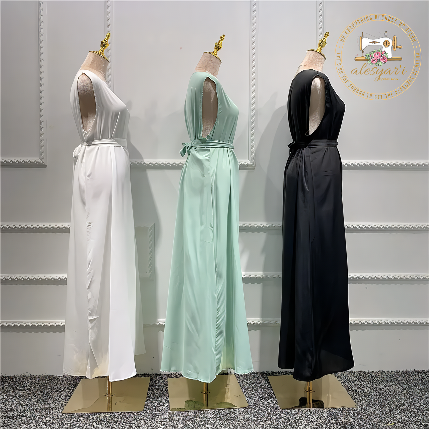 Alesyari Shop I Stylish Modest Abaya French-Inspired Islamic Dresses with Silky Elegance and Belt Detail