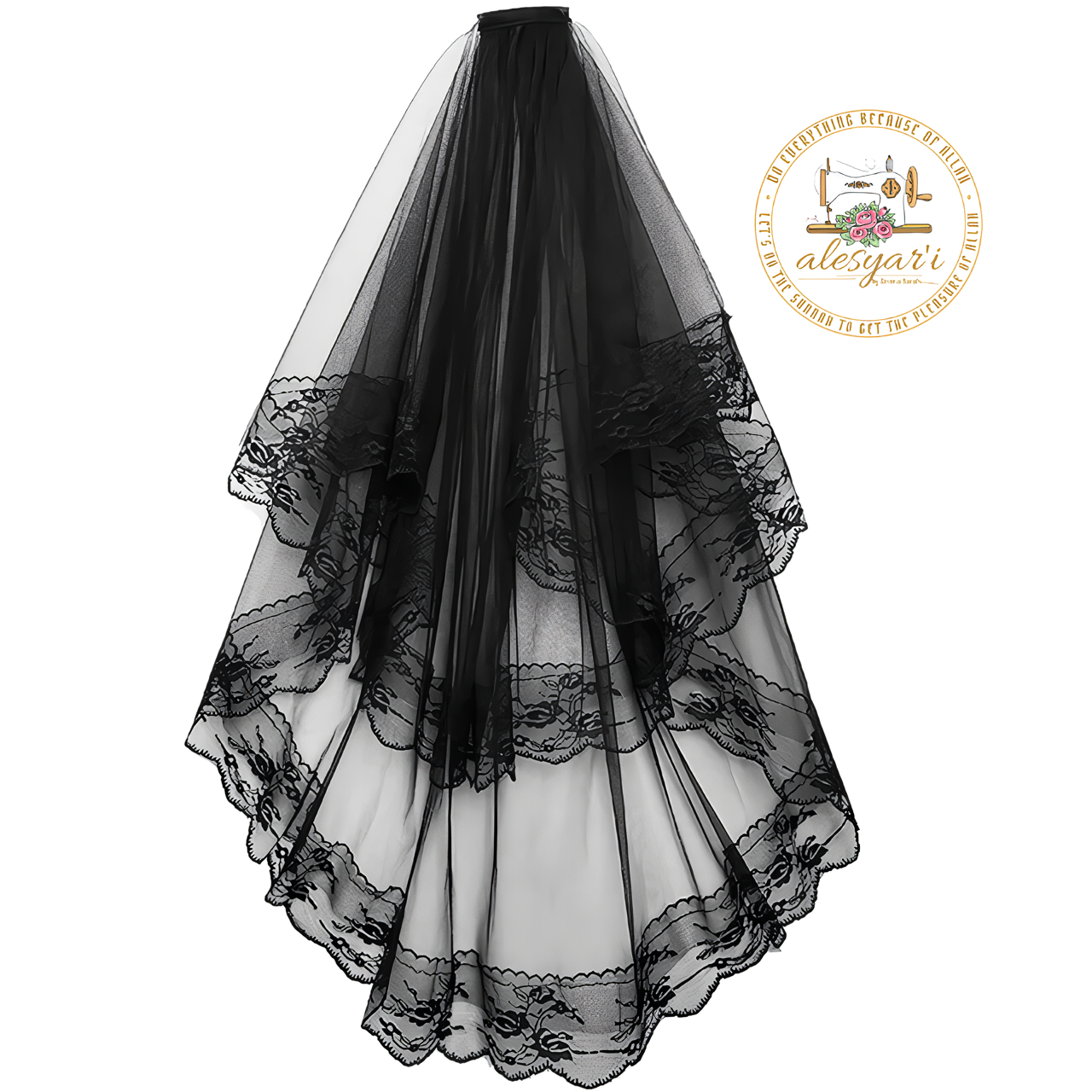 Alesyari Shop I Short Two-Layer Black and White Lace Bridal Veils with Comb – Ideal for Brides, Cosplay, and Vintage-inspired Wedding Elegance