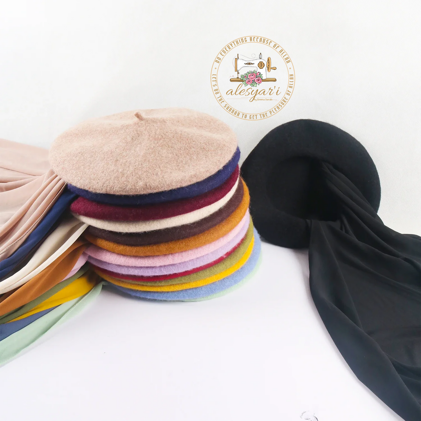 Alesyari Shop I Muslim Women's Instant Chiffon Hijab Paired with Baret Hats – Elevate Your Style with Baret Flat Hat and Graceful Chiffon Hijab