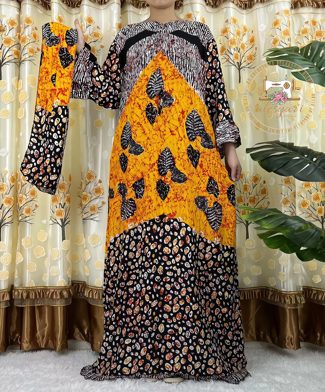 Alesyari Shop I Women's Casual Maxi Kaftan Dress with Floral Dashiki Africa Print, High-Quality Cotton, and Waist Belt  2 Pieces of  Elegance