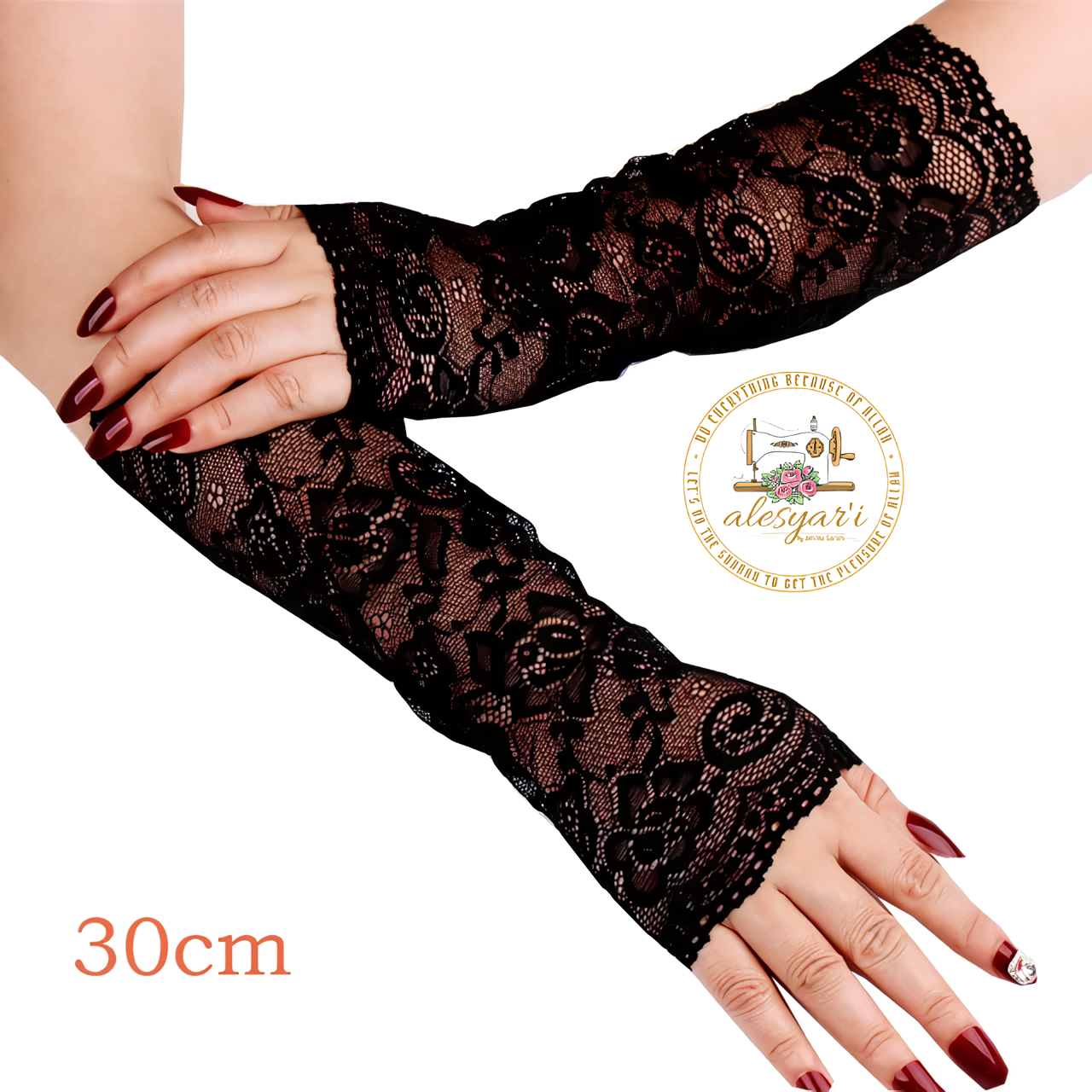 Alesyari Shop I Summer Sunscreen Lace Gloves Stylish Pair of Long Fingerless Silk Mittens with Elastic Sleeves for Women