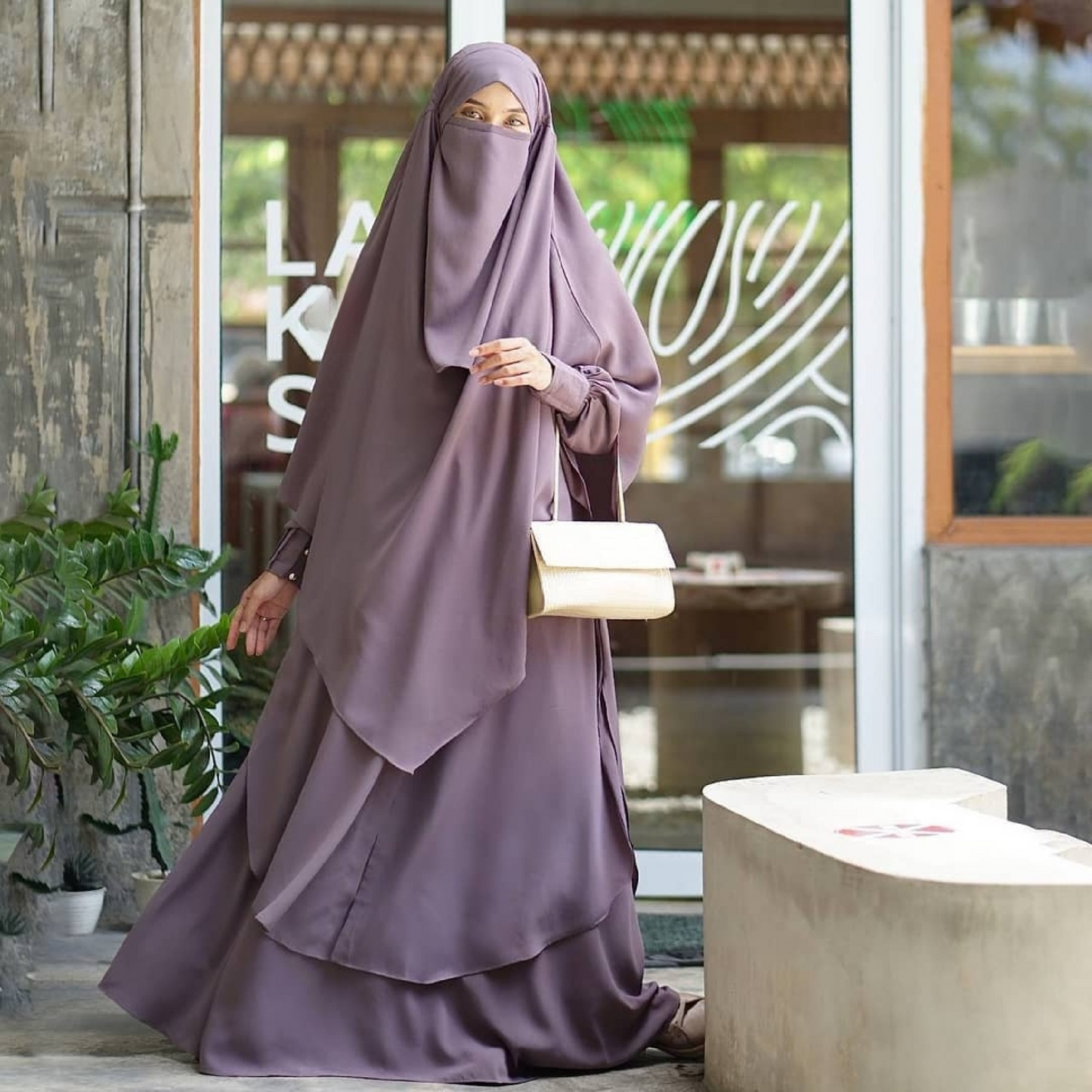 Raada French Khimar or Non Pad Abaya Semi Tunic in Zink Color