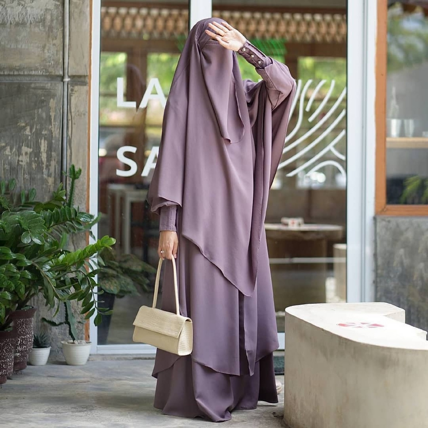 Raada French Khimar or Non Pad Abaya Semi Tunic in Zink Color