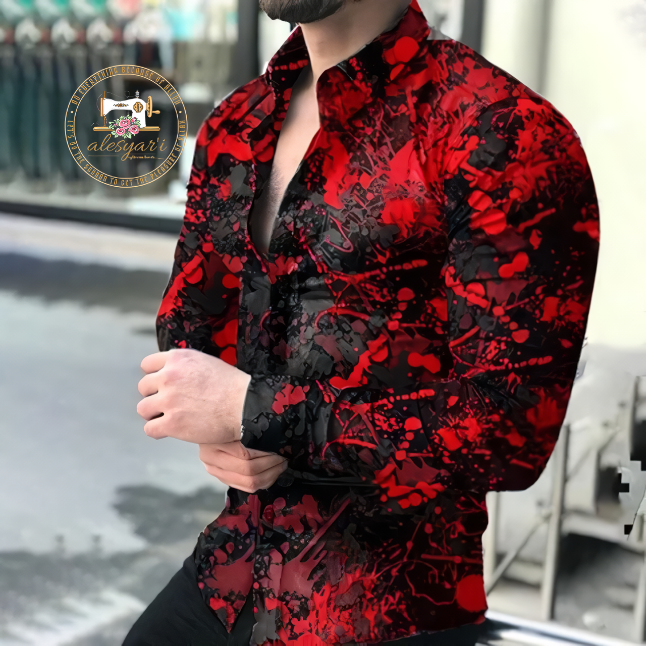 Alesyari Shop I Vintage Graphic 3D Printed Men's Fashion, Long Sleeve Beach Blouse - Stylish Men's Beach Clothing