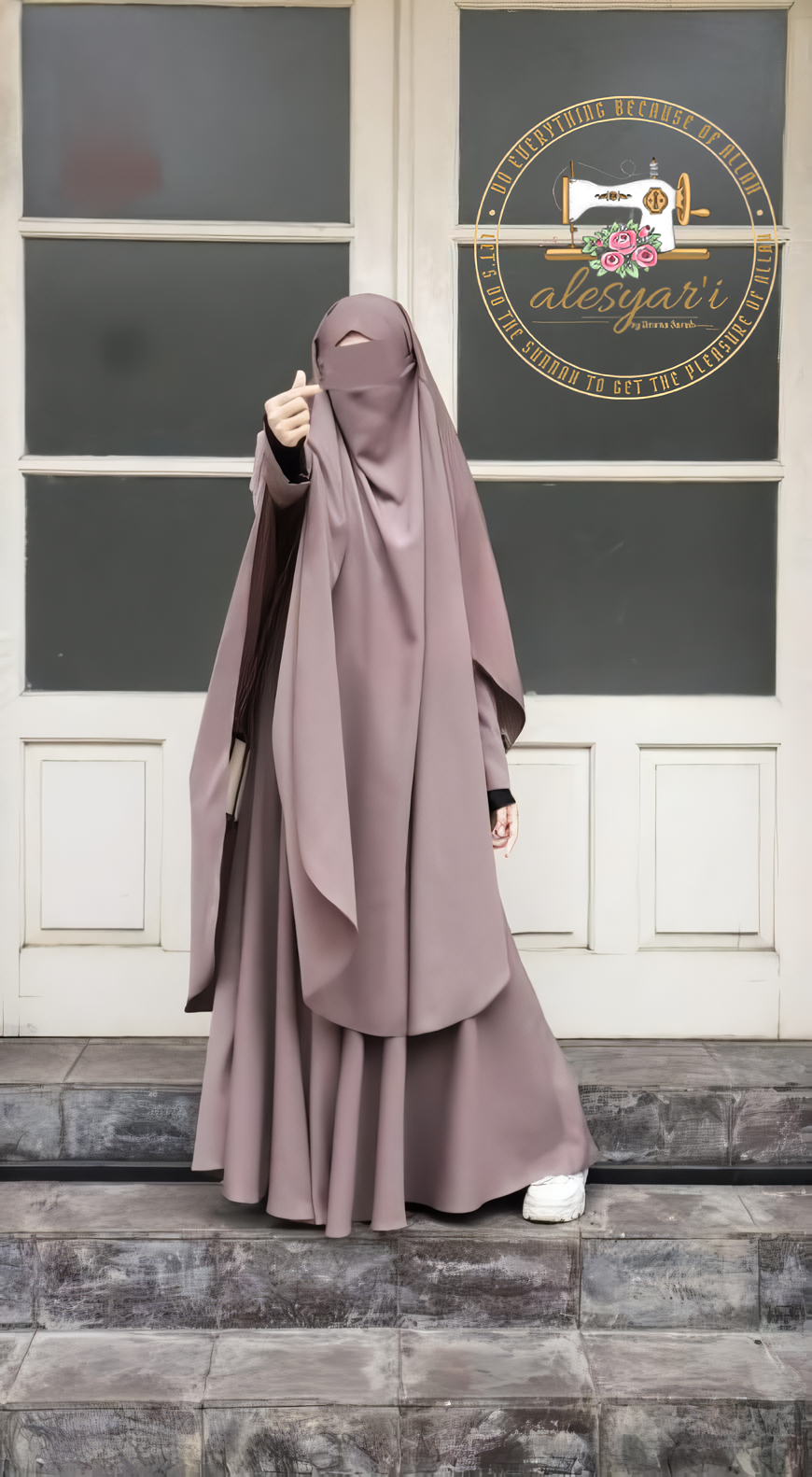 Alesyari Shop I Beautiful Umbrella Set Abaya with French Khimar Jumbo, Free Cadar Bandana, Made of Luxury Wolfis Material with Special Nursing Zipper for Mothers