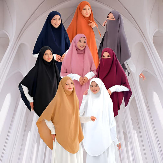 French Khimar Instant Hijab | Crinkle Airflow Modest Jilbab with Niqab | V-Cut Oval Design | Muslim Women Headwear | Daily & Prayer