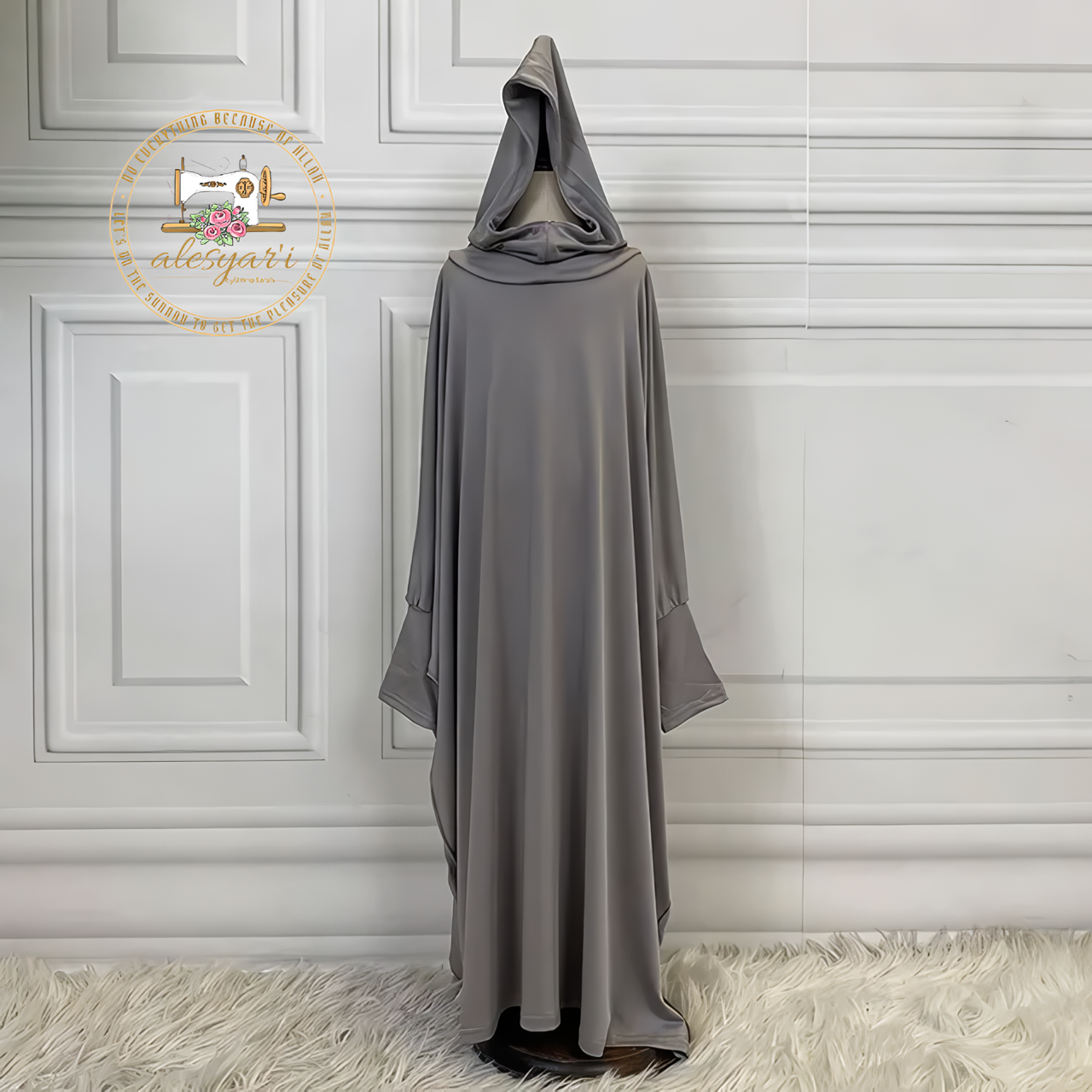 Alesyari Shop I Stylish Modesty Abaya with Batwing Sleeves for Muslim Prayers, Ramadan, and Eid Celebrations