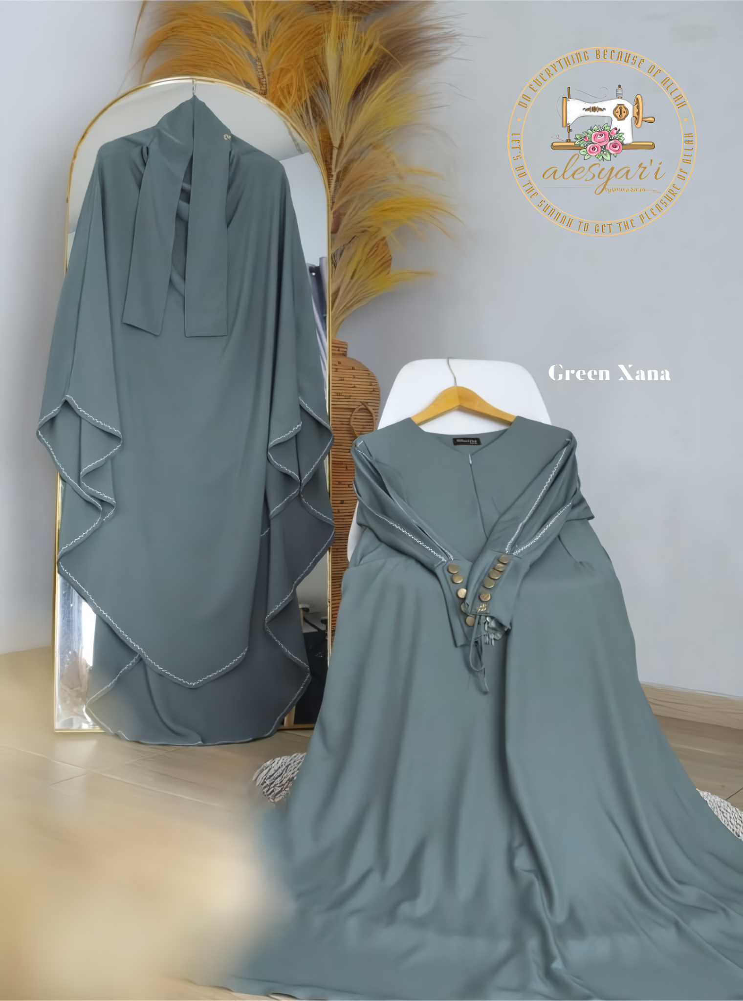 Alesyari Shop I Luxurious Set Abaya + Khimar Set Elegance, Comfort, and Style for Festivities