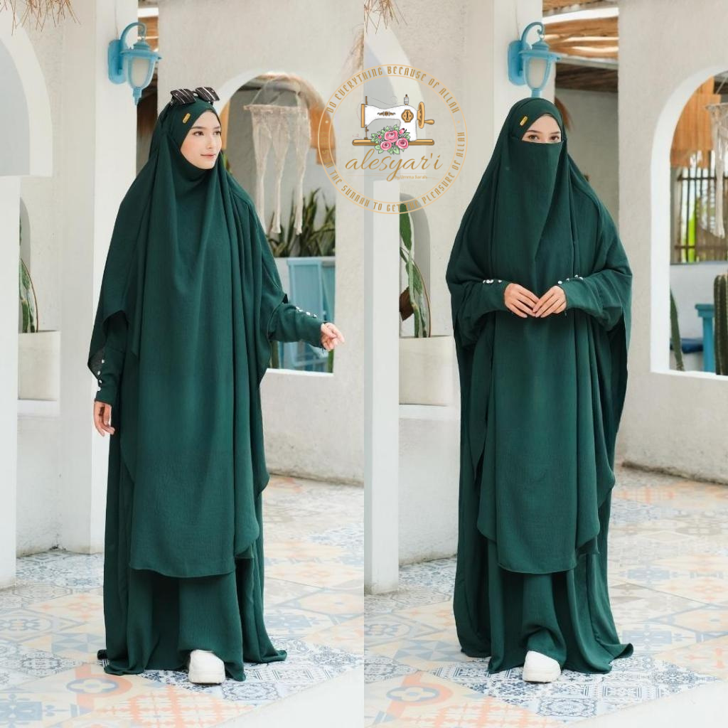 Alesyari Shop I Sacred Pilgrimage Attire 2024 Umrah and Hajj Abaya Set with Long French Khimar