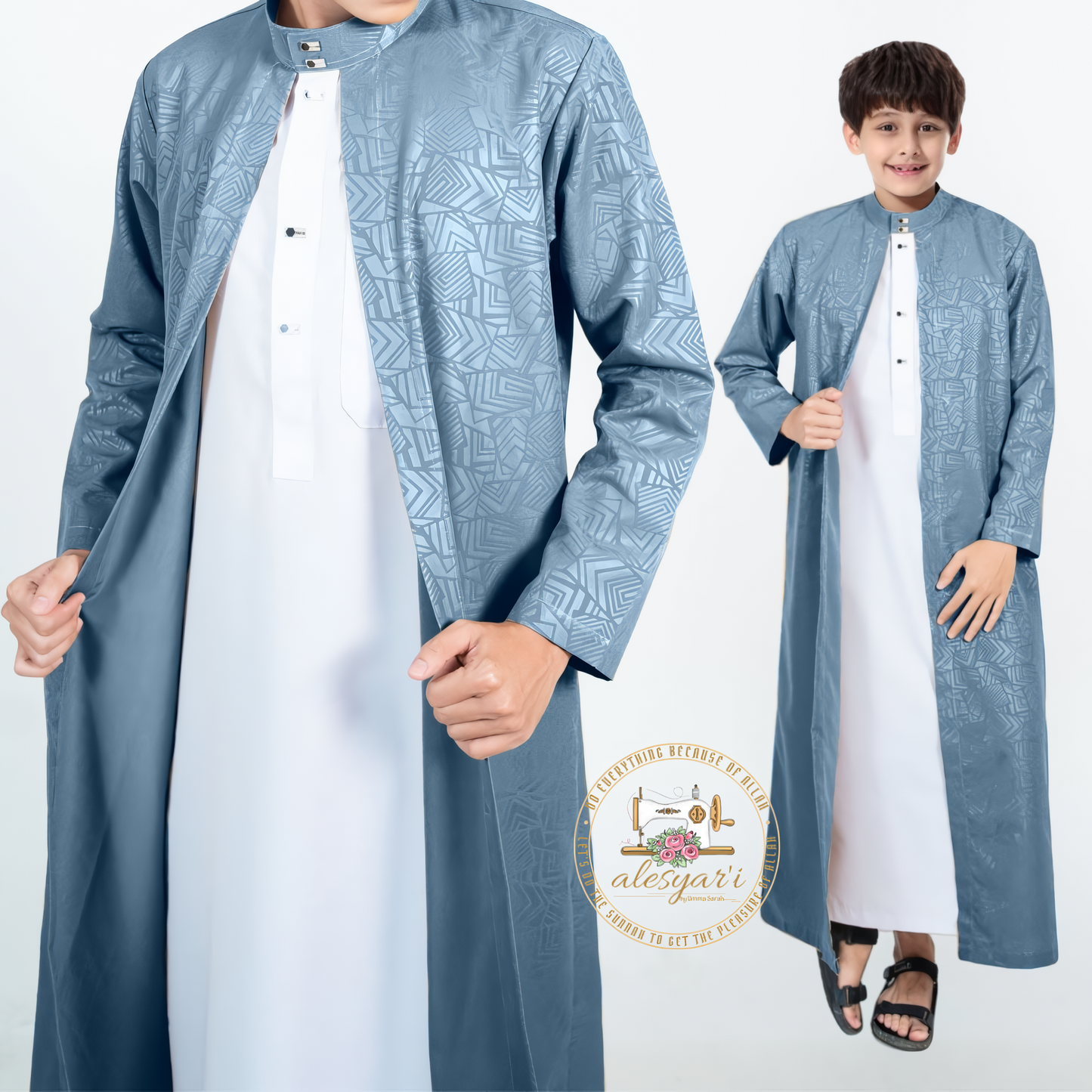 Alesyari Shop I Premium Luxury Boys Abaya Stylish Long-Sleeve Cotton Embossed Gown