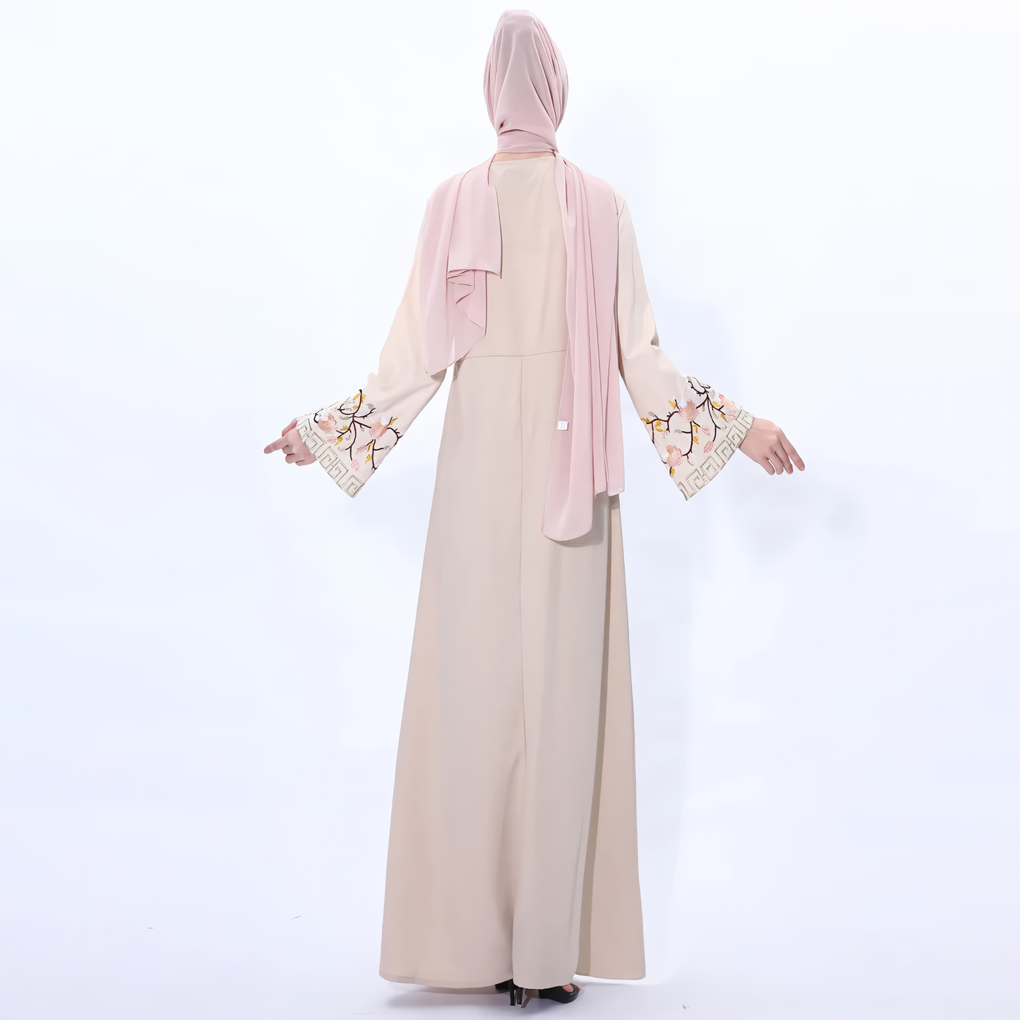 Alesyari Shop I Muslim Abaya Dress with Embroidered Flowers: Ramadan Kaftan, Islamic Turkish Kaftan, Muslim Abaya Kaftan