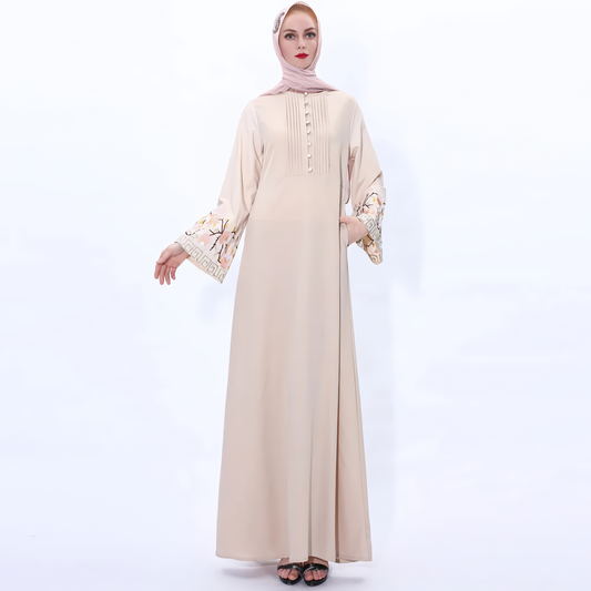 Alesyari Shop I Muslim Abaya Dress with Embroidered Flowers: Ramadan Kaftan, Islamic Turkish Kaftan, Muslim Abaya Kaftan