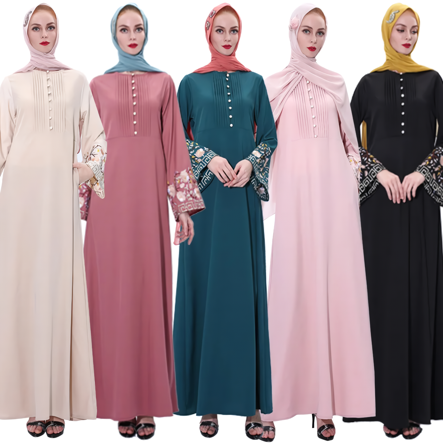 Alesyari Shop I Muslim Abaya Dress with Embroidered Flowers: Ramadan Kaftan, Islamic Turkish Kaftan, Muslim Abaya Kaftan