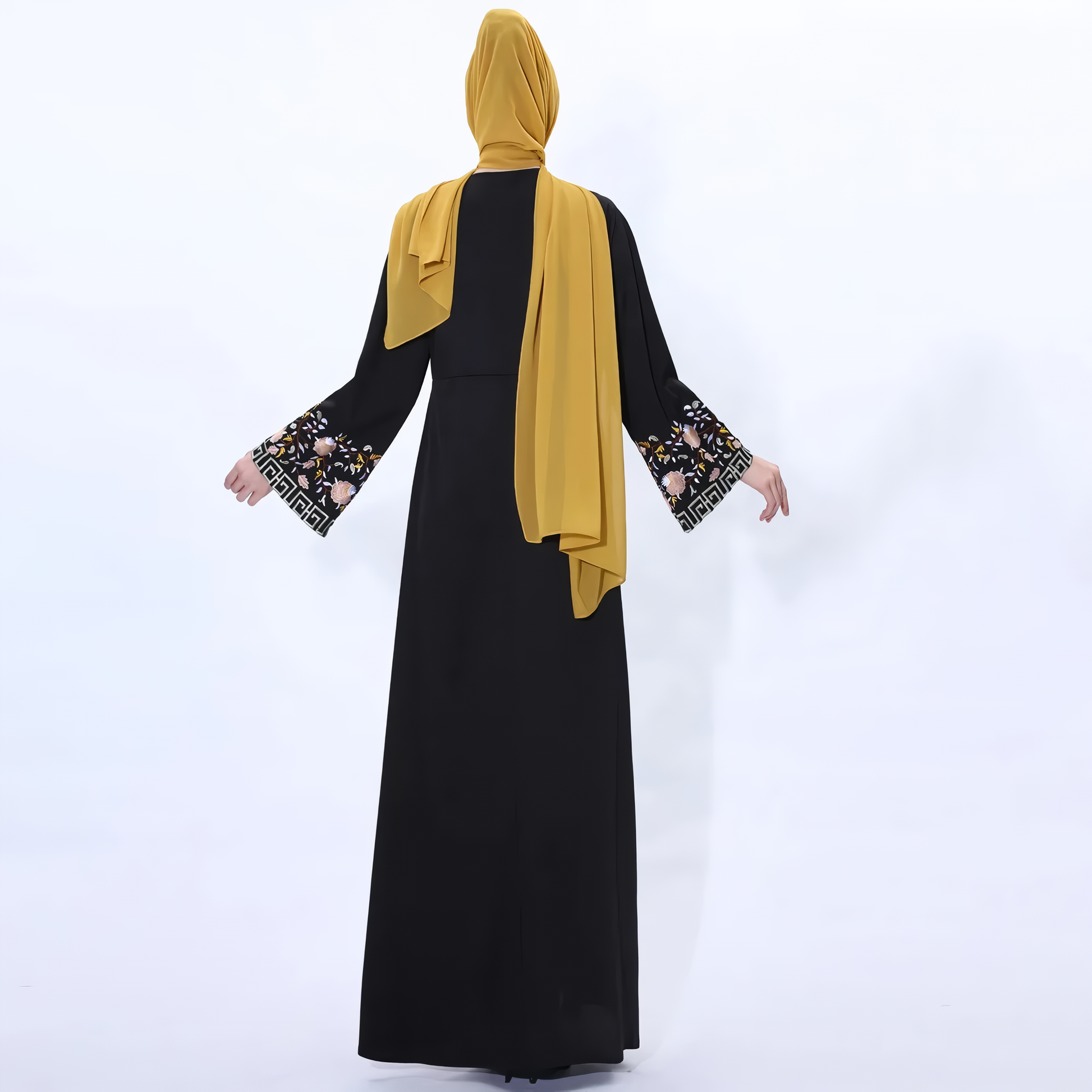 Alesyari Shop I Muslim Abaya Dress with Embroidered Flowers: Ramadan Kaftan, Islamic Turkish Kaftan, Muslim Abaya Kaftan