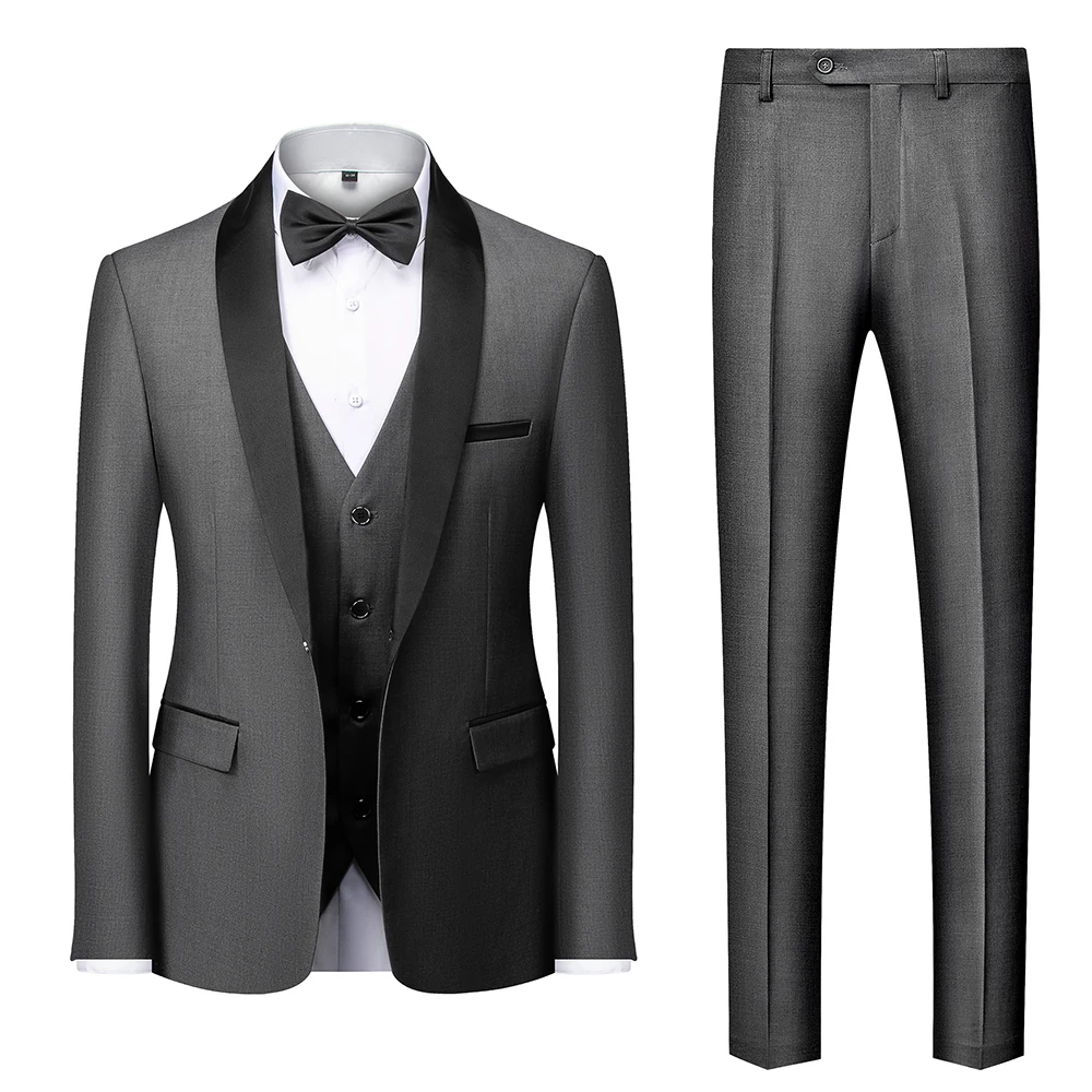 Alesyar'i Shop I Men Mariage Color Block Collar Suits Jacket Trousers Waistcoat Male Business Casual Wedding Blazers Coat Vest Pants 3 Pieces Set