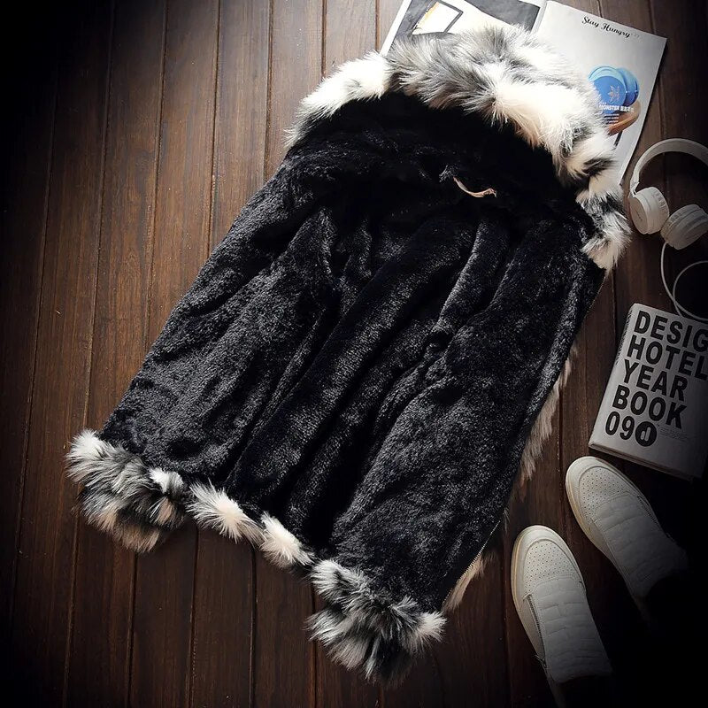 Fashion Male Keep Warm Winter Slim Simulation Fox Fur Jackets/Men's High Quality Leisure Hooded Coats Thickening Jackets