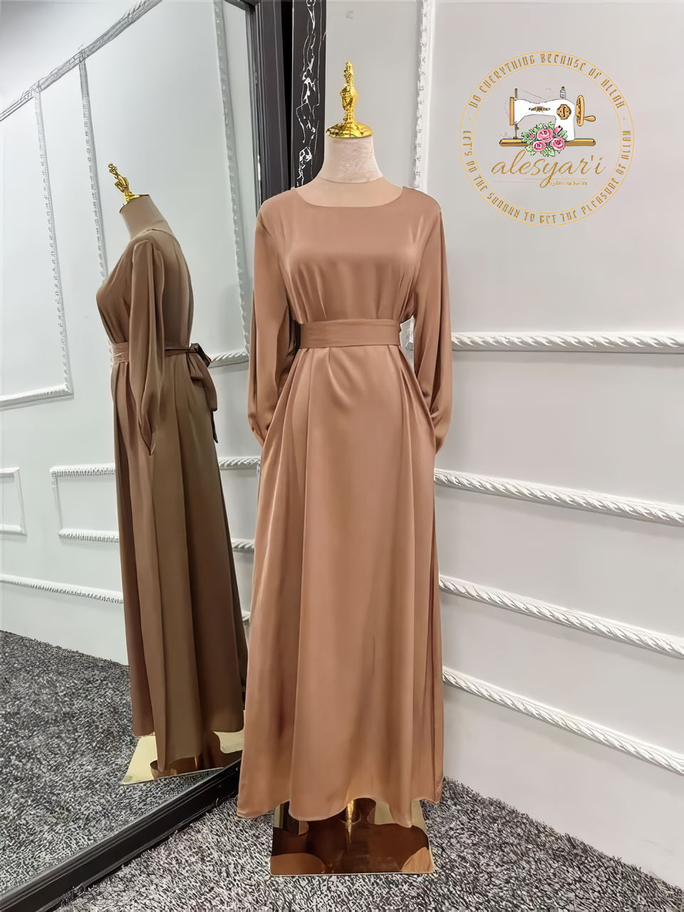 Alesyari Shop I Elegant Satin Muslim Abaya Full-Length with Flared Sleeves, Soft Shimmer, Dubai to Turkey Fashion