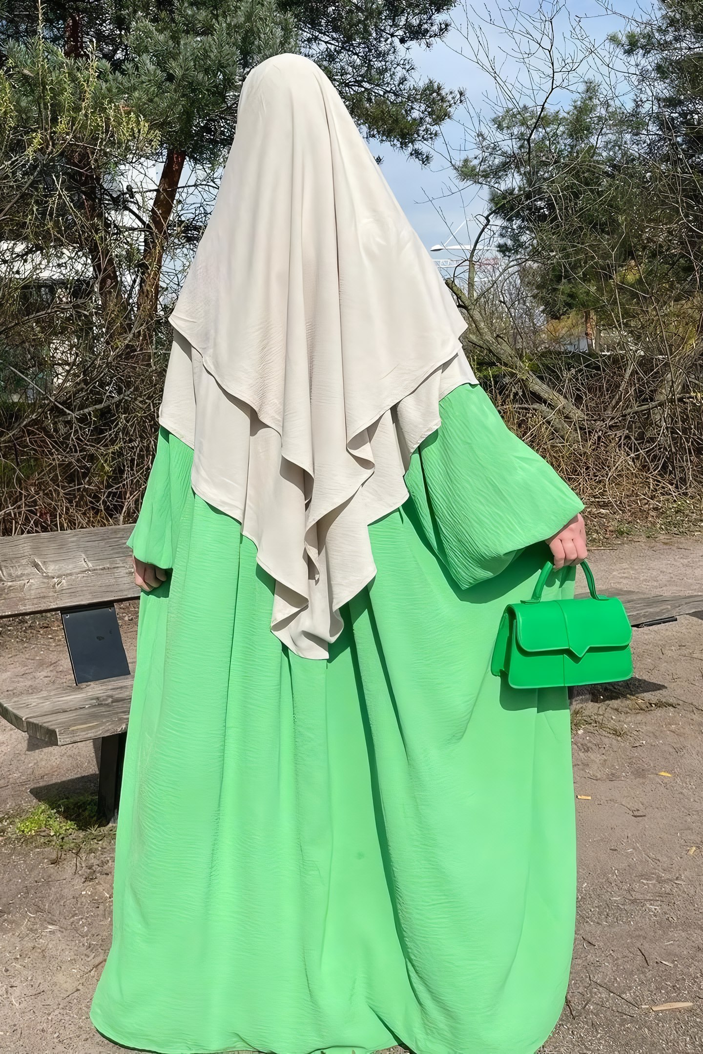 1pcs French Khimar and Half Niqab 2 Layer from Crinkle Airflow Fabric