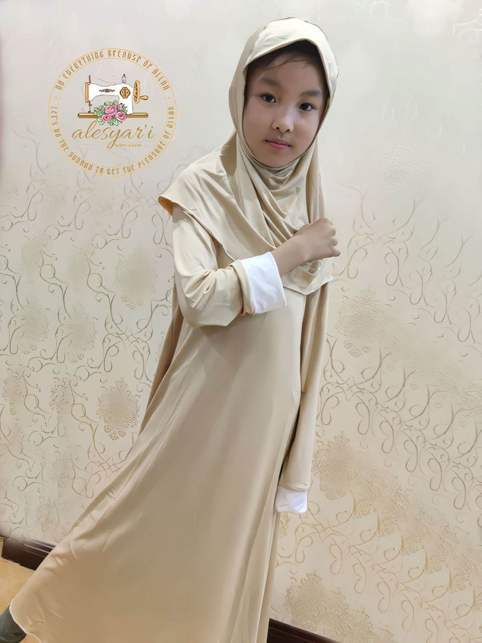 Alesyari Shop I Children's Ramadan Ensemble with Prayer Dress, Hijab, Abaya, and Robe for Girls, Perfect for Eid Party and Special Occasions