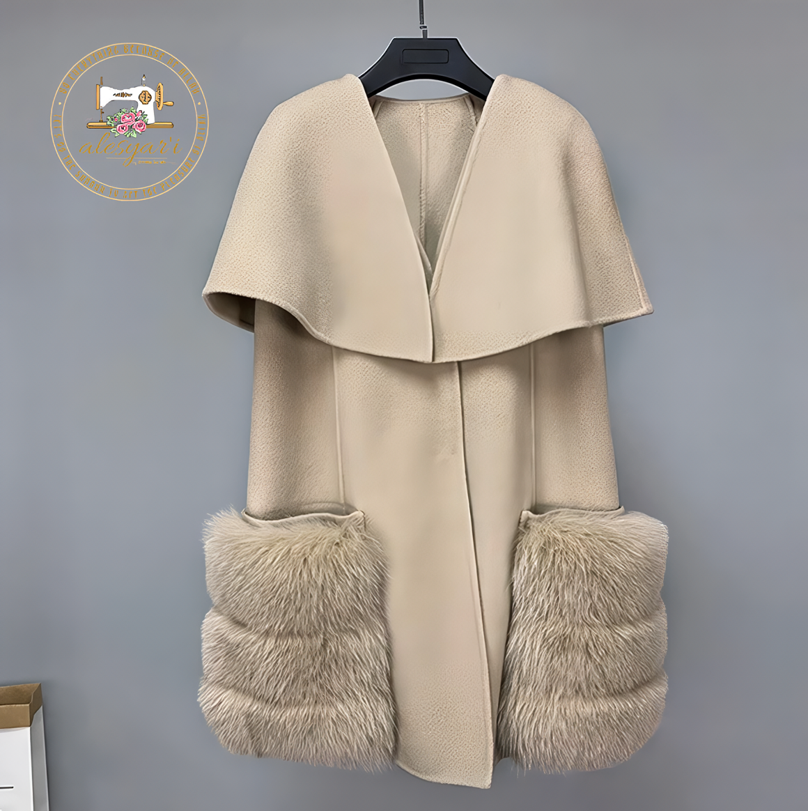 Alesyari Shop I Luxurious Women's Real Wool Cashmere Fur Vest with Stunning Long Fox Fur Overcoats