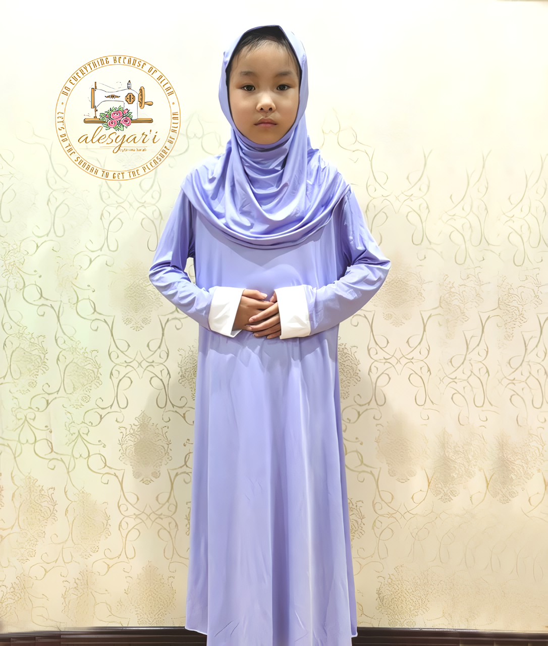 Alesyari Shop I Children's Ramadan Ensemble with Prayer Dress, Hijab, Abaya, and Robe for Girls, Perfect for Eid Party and Special Occasions