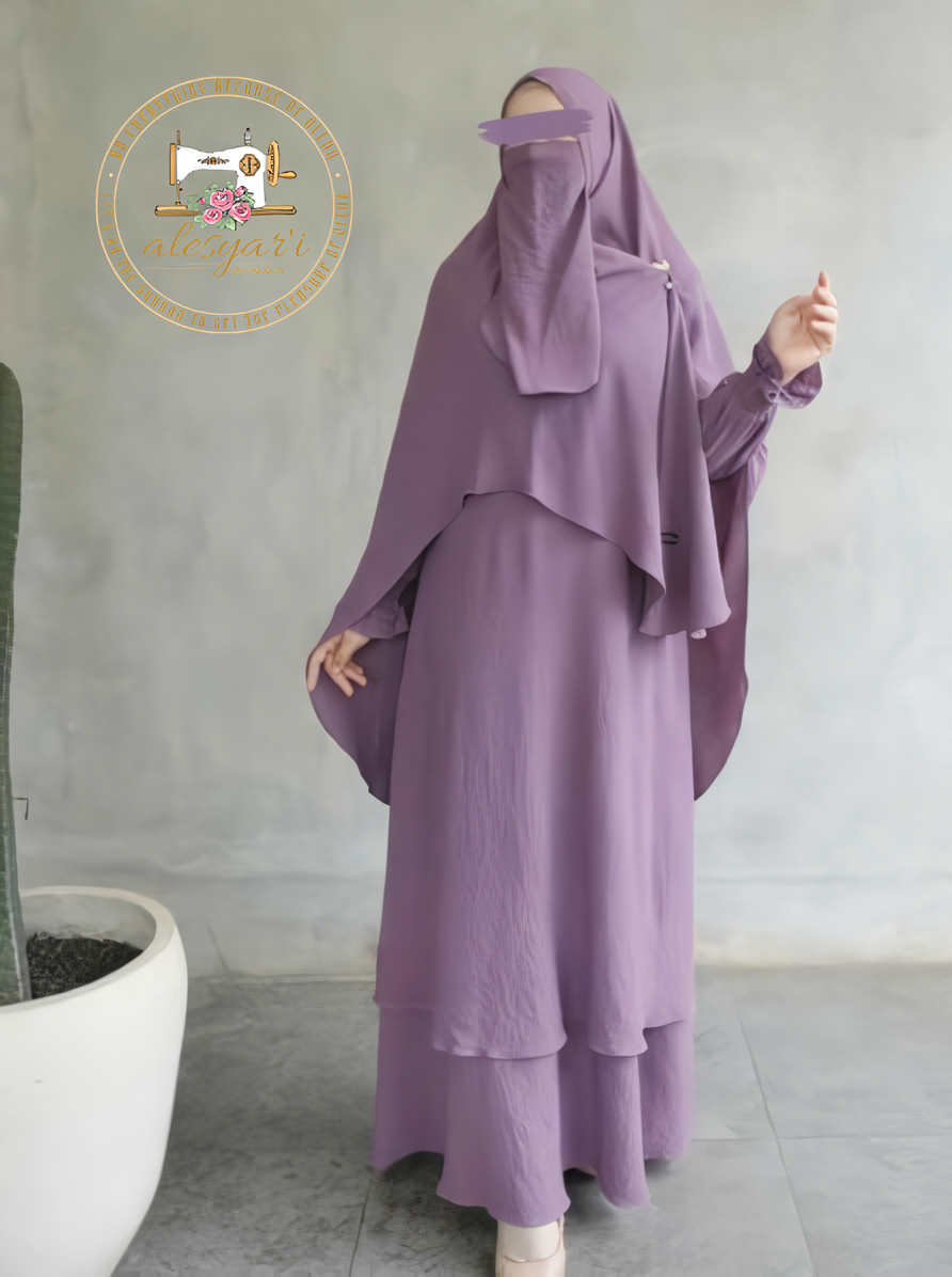 Alesyari Shop I Graceful Crinkle Fabric Abaya Set with Jumbo Khimar and Free Niqab